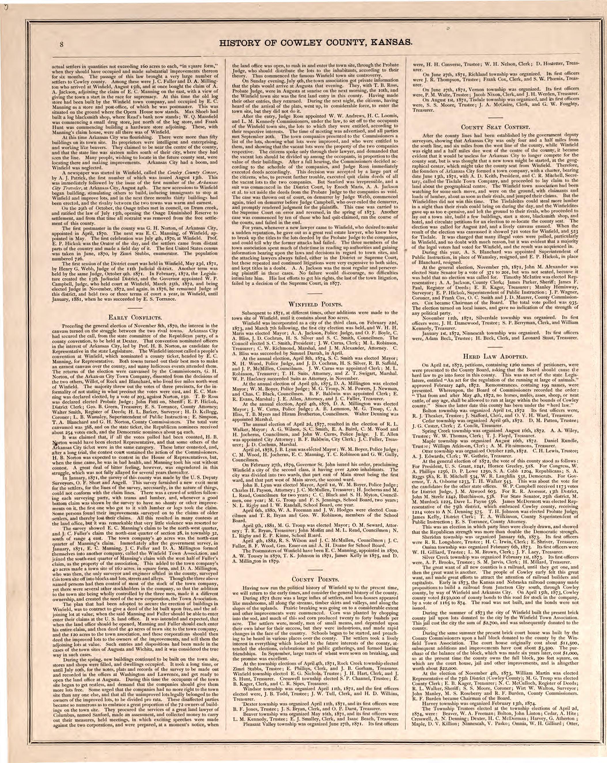 History of Crowley County, P. 2 from Historical Atlas of Cowley County, Kansas 1882 by Relic Map Company