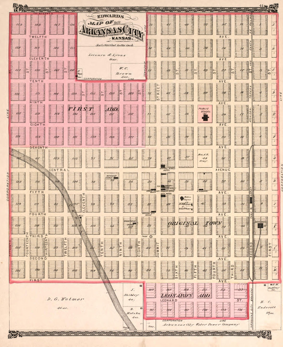Arkansas, Kansas from Historical Atlas of Cowley County, Kansas 1882 by Relic Map Company
