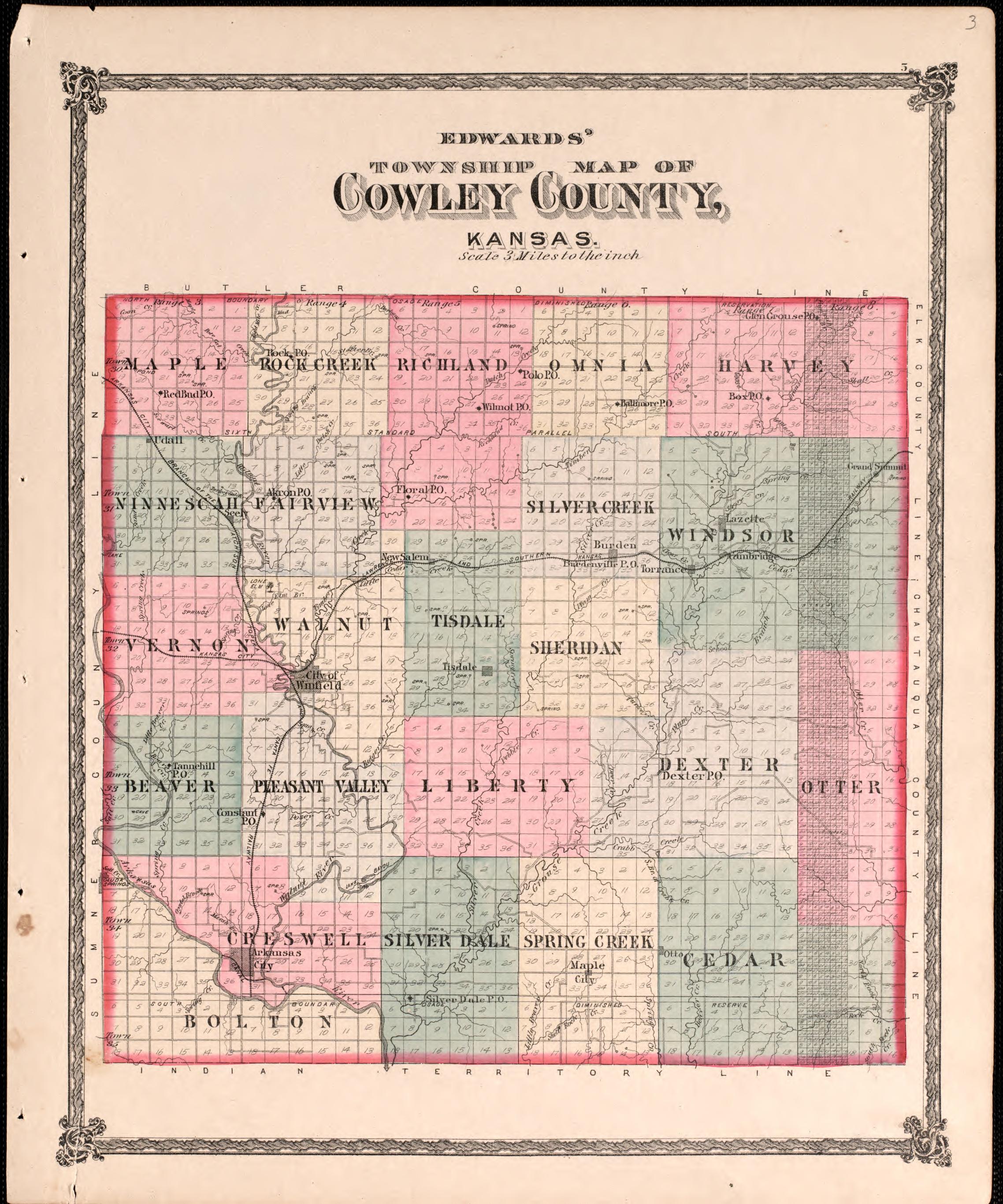Crowley County from Historical Atlas of Cowley County, Kansas 1882 by Relic Map Company