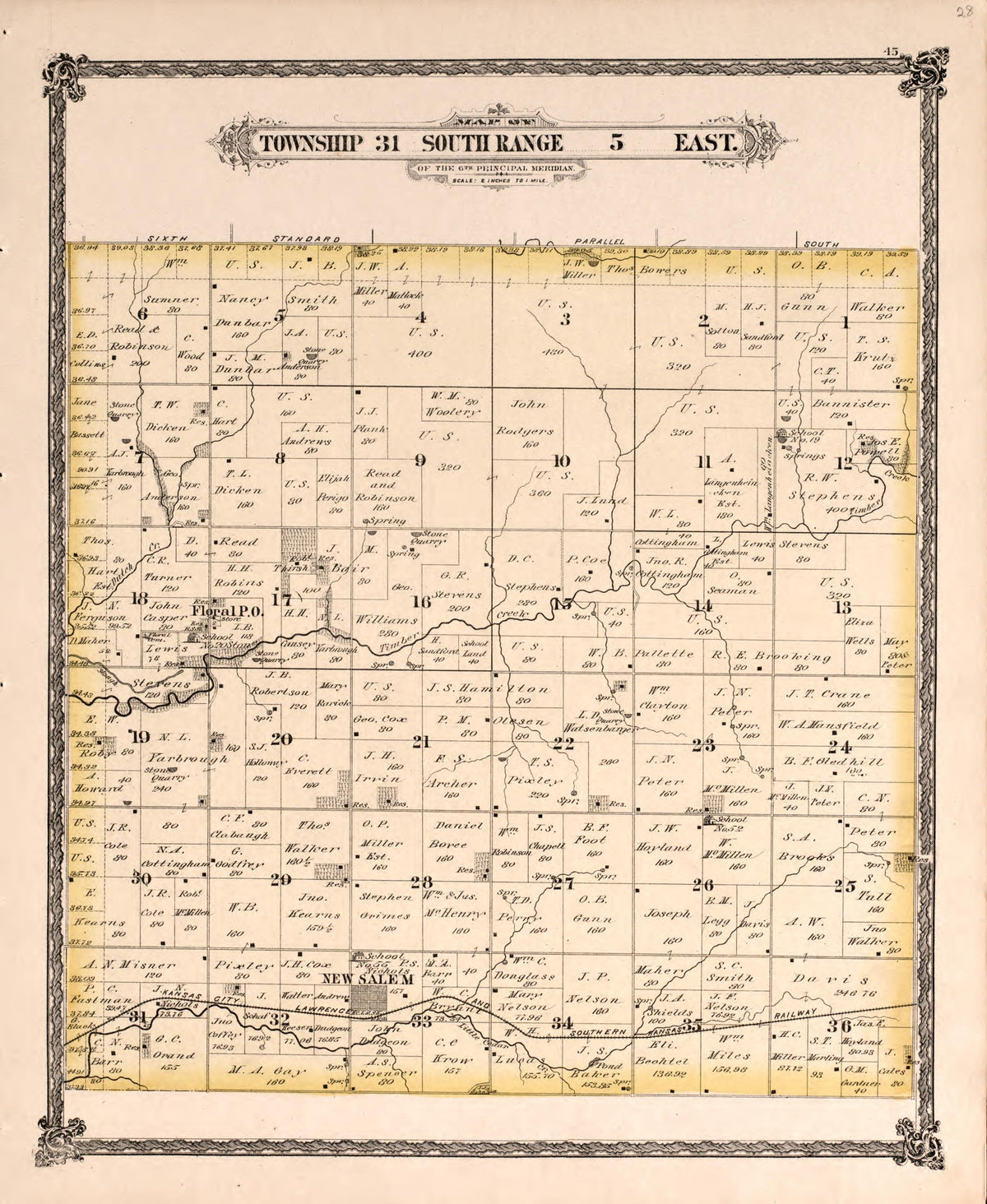 Township 31 South Range 5 East from Historical Atlas of Cowley County, Kansas 1882 by Relic Map Company