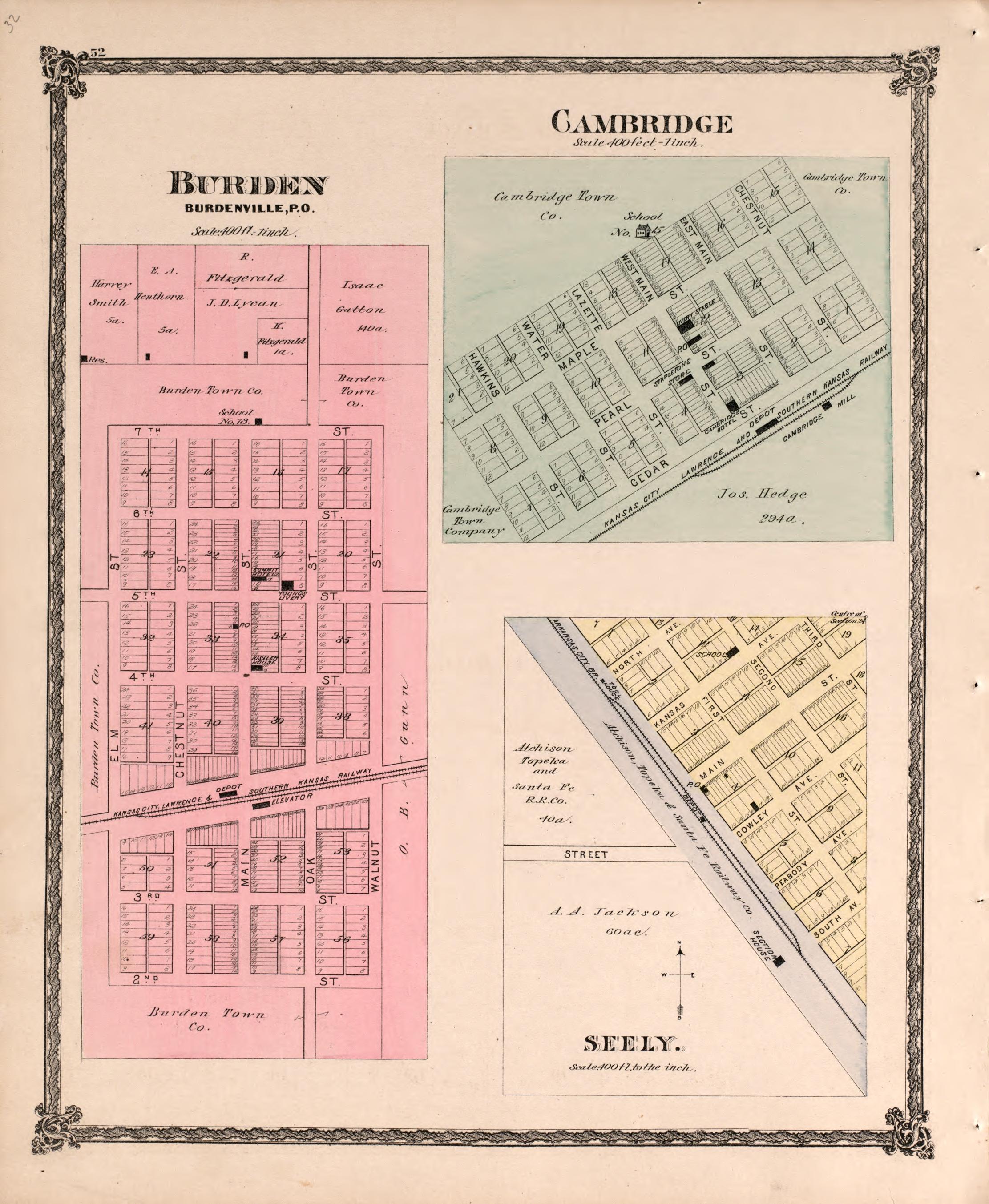 Map of Burden and Cambridge from Historical Atlas of Cowley County, Kansas 1882 by Relic Map Company