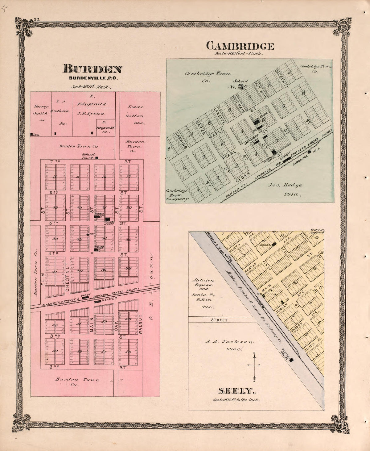Map of Burden and Cambridge from Historical Atlas of Cowley County, Kansas 1882 by Relic Map Company