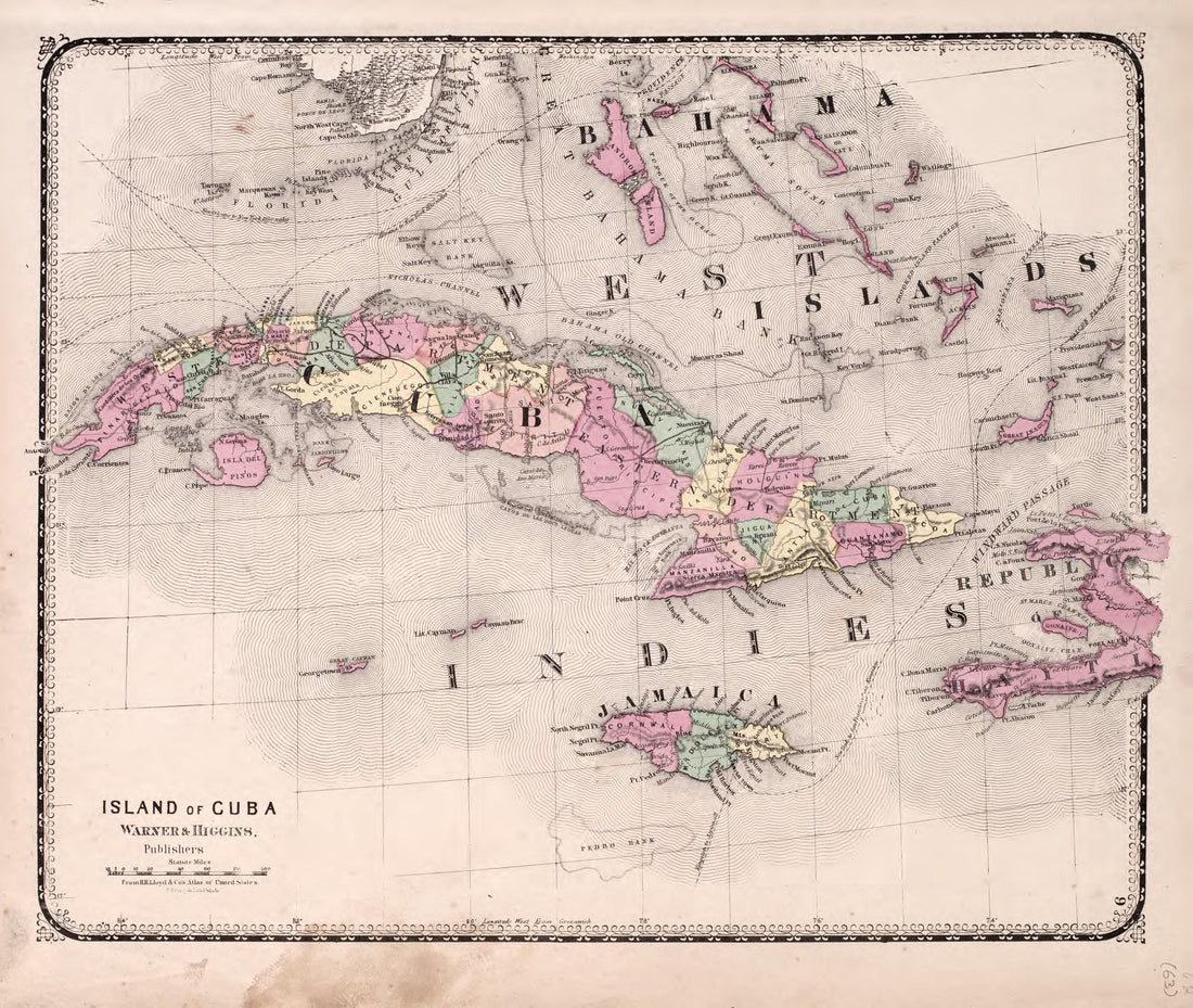 Cuba from Atlas of Kendall County and the State of Illinois : to Which Is Added an Atlas of the United States, Maps of the Hemispheres &c. &c. &c 1870 by Relic Map Company