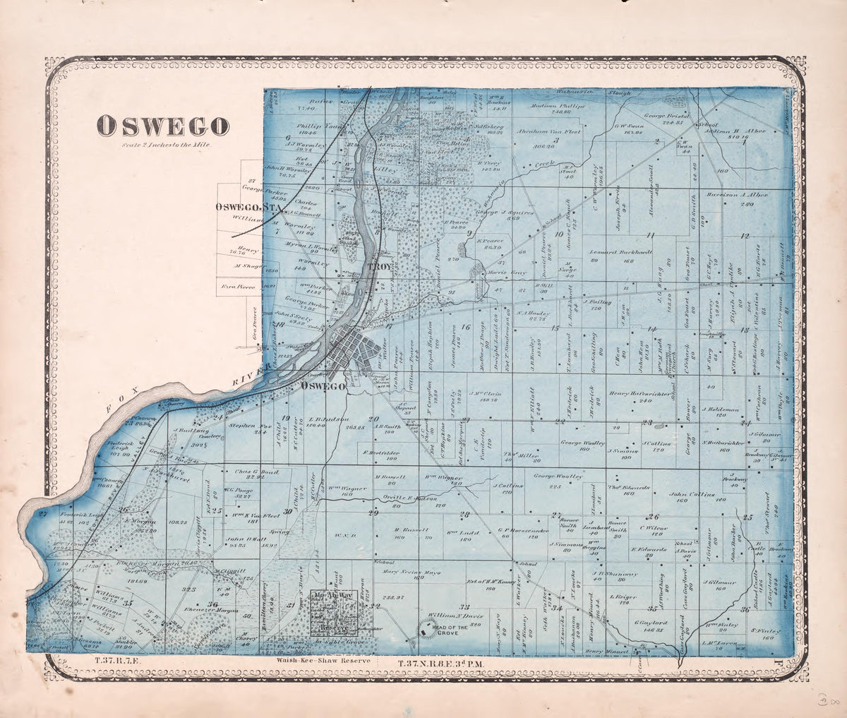 Oswego from Atlas of Kendall County and the State of Illinois : to Which Is Added an Atlas of the United States, Maps of the Hemispheres &c. &c. &c 1870 by Relic Map Company