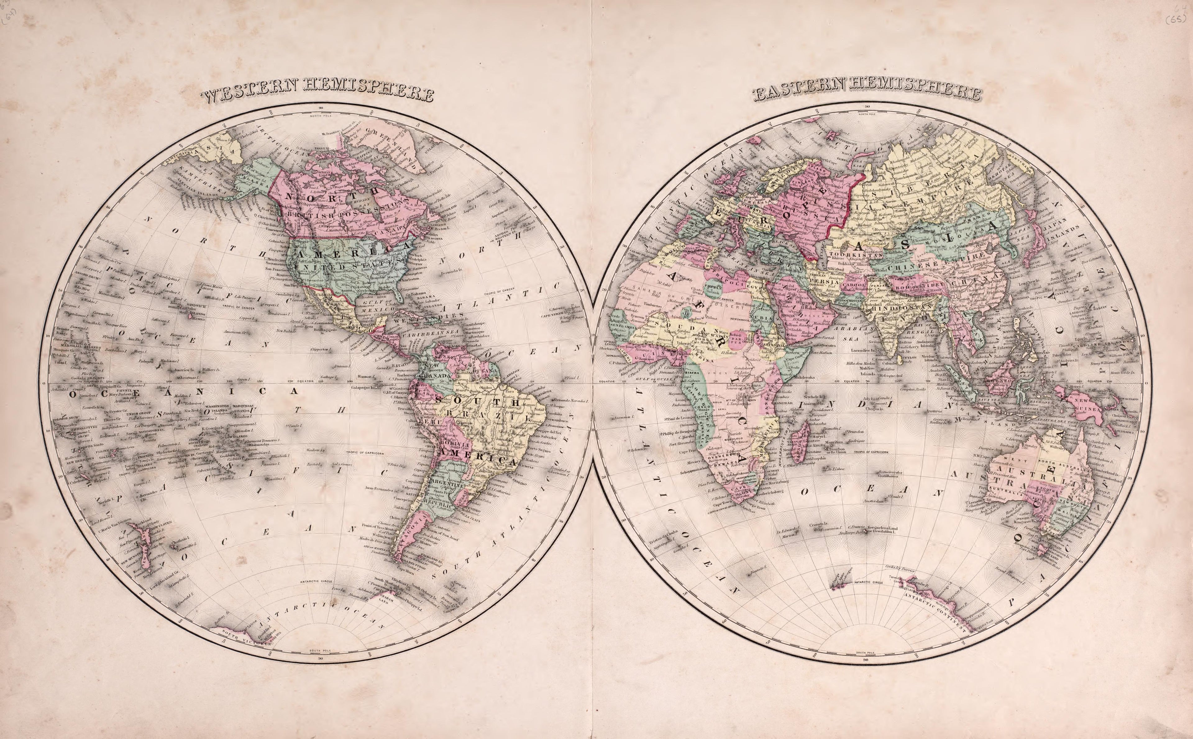 World from Atlas of Kendall County and the State of Illinois : to Which Is Added an Atlas of the United States, Maps of the Hemispheres &c. &c. &c 1870 by Relic Map Company