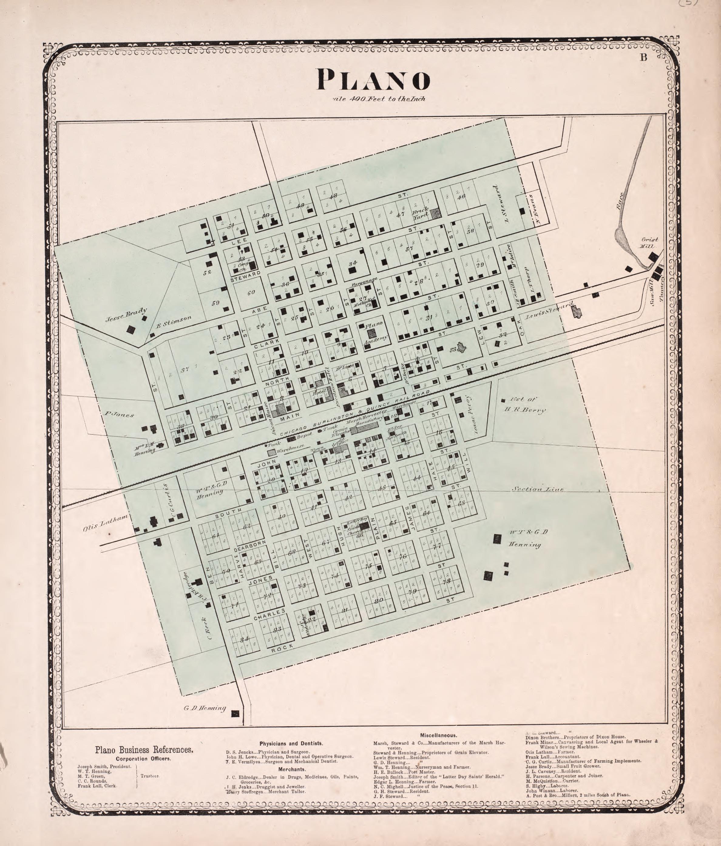 Plano from Atlas of Kendall County and the State of Illinois : to Which Is Added an Atlas of the United States, Maps of the Hemispheres &c. &c. &c 1870 by Relic Map Company