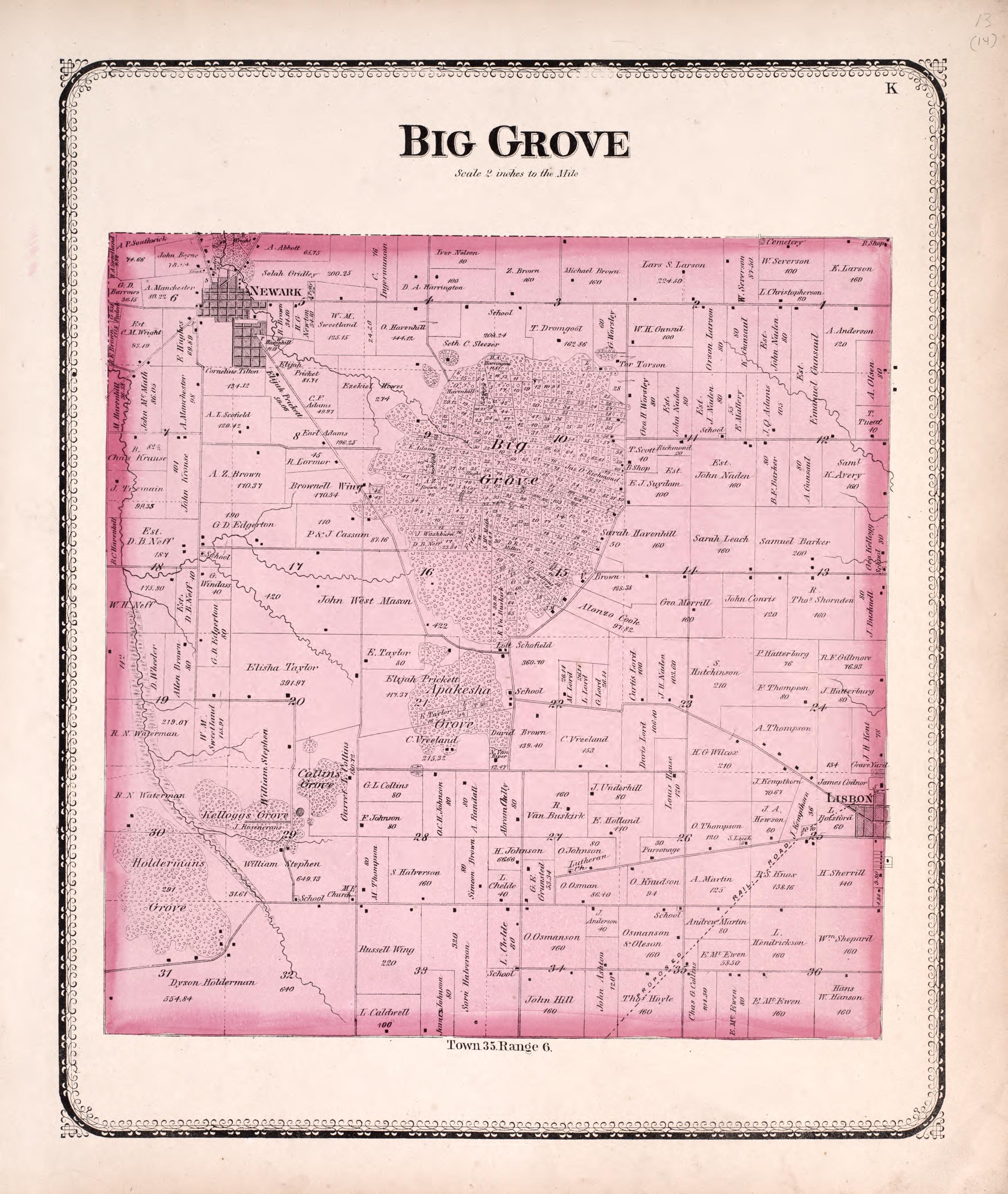 Big Grove from Atlas of Kendall County and the State of Illinois : to Which Is Added an Atlas of the United States, Maps of the Hemispheres &c. &c. &c 1870 by Relic Map Company