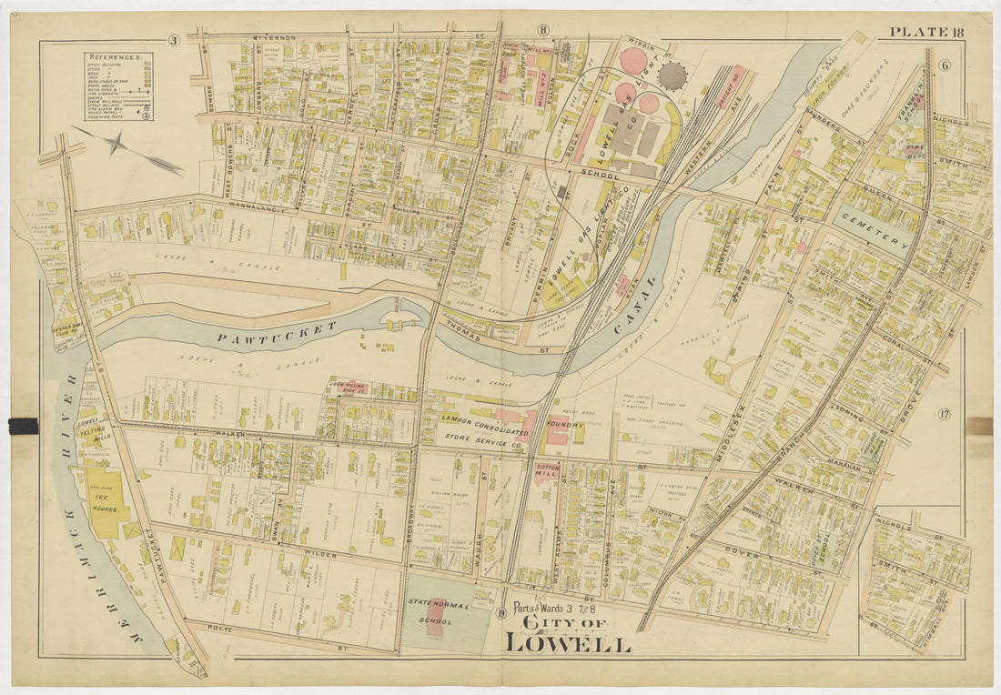 This old map of Boston, Lowell, Massachusetts, was created by Richards Map Company in 1896