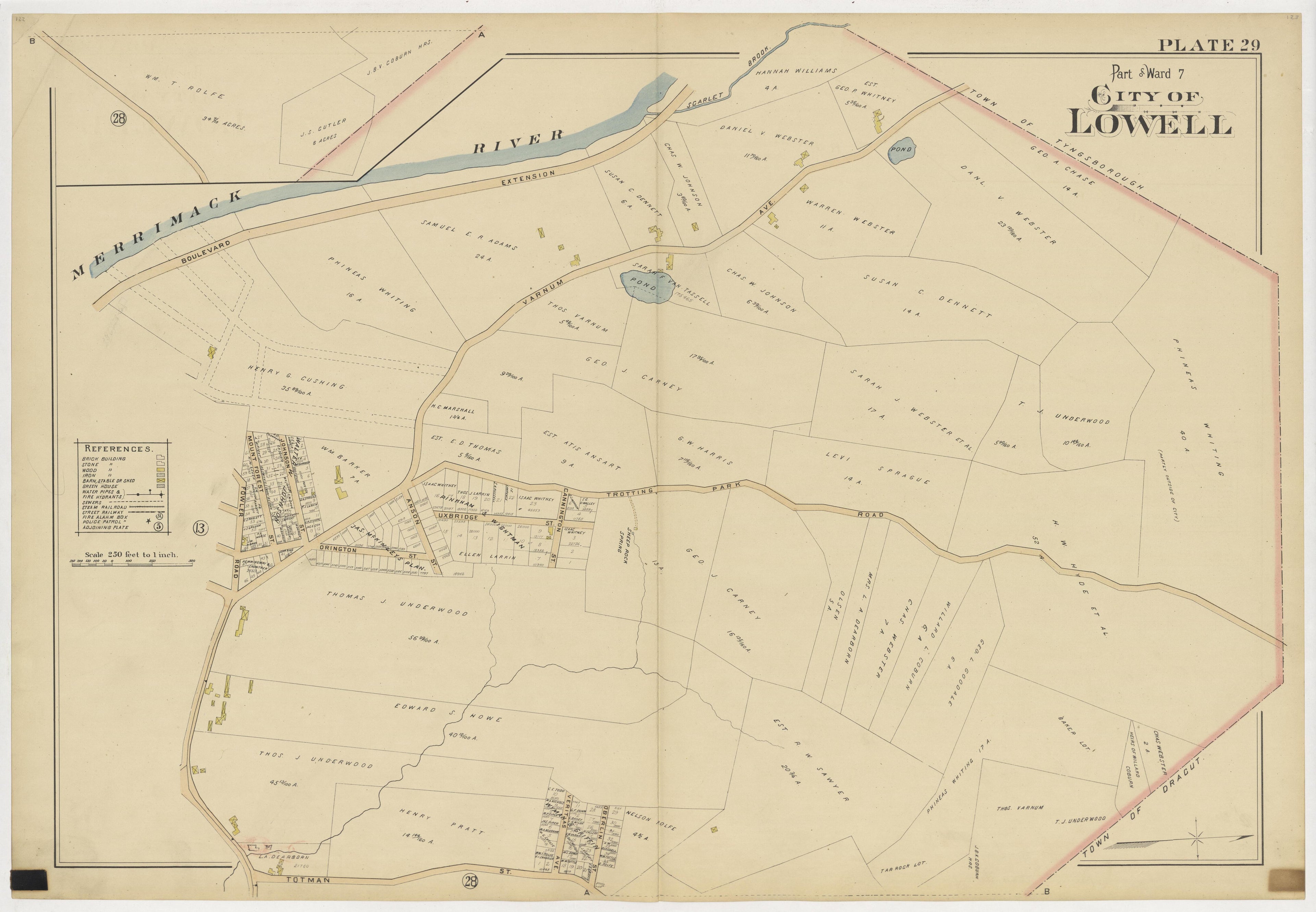 This old map of Boston, Lowell, Massachusetts, was created by Richards Map Company in 1896