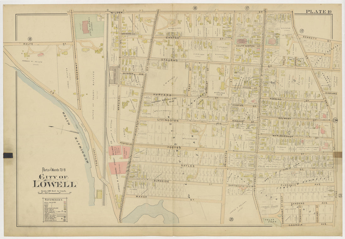 This old map of Boston, Lowell, Massachusetts, was created by Richards Map Company in 1896