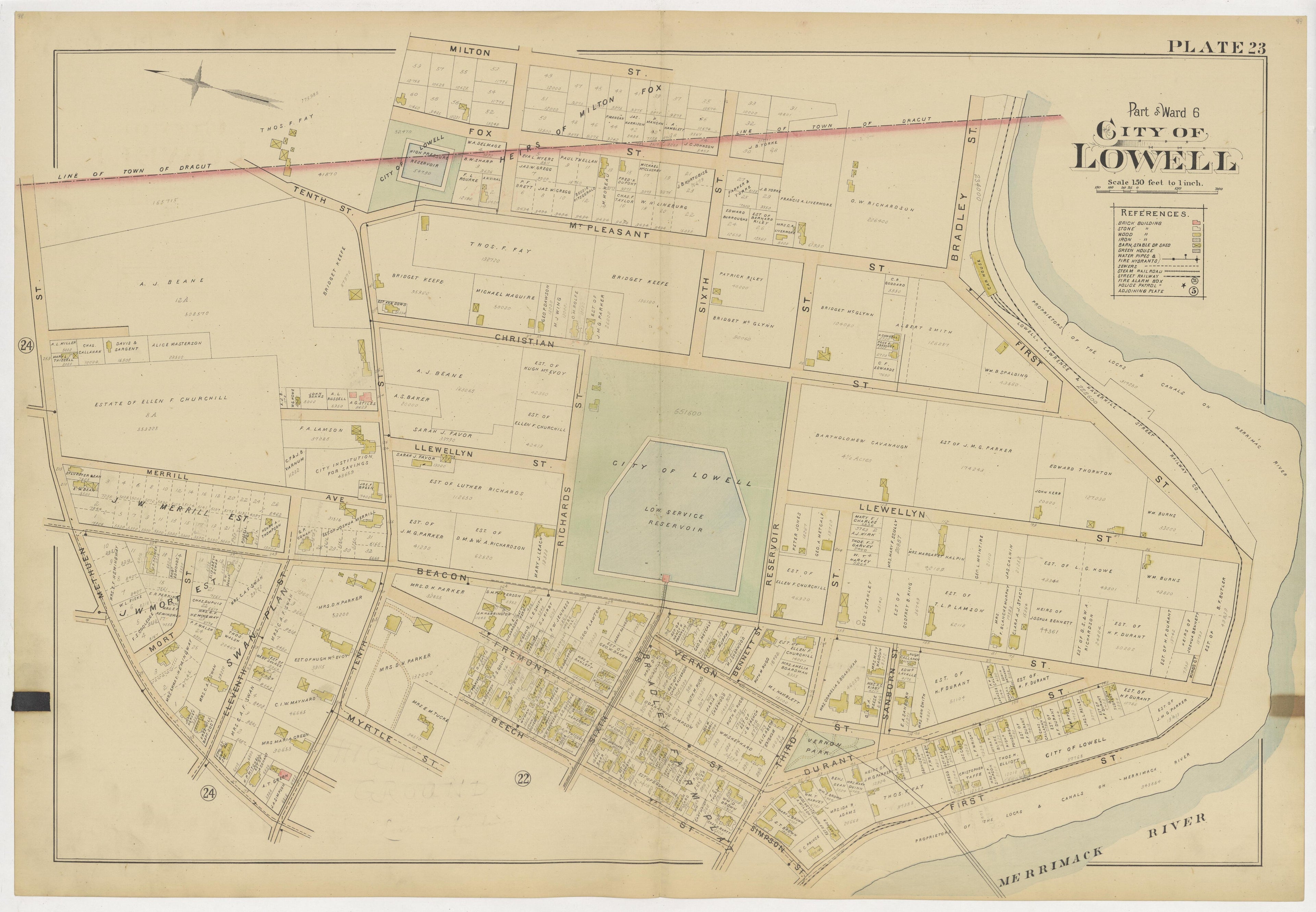 This old map of Boston, Lowell, Massachusetts, was created by Richards Map Company in 1896