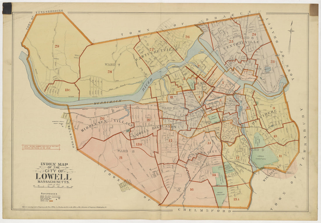 This old map of Boston, Lowell, Massachusetts, was created by Richards Map Company in 1896