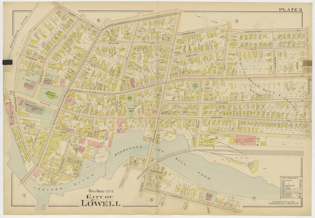 This old map of Boston, Lowell, Massachusetts, was created by Richards Map Company in 1896