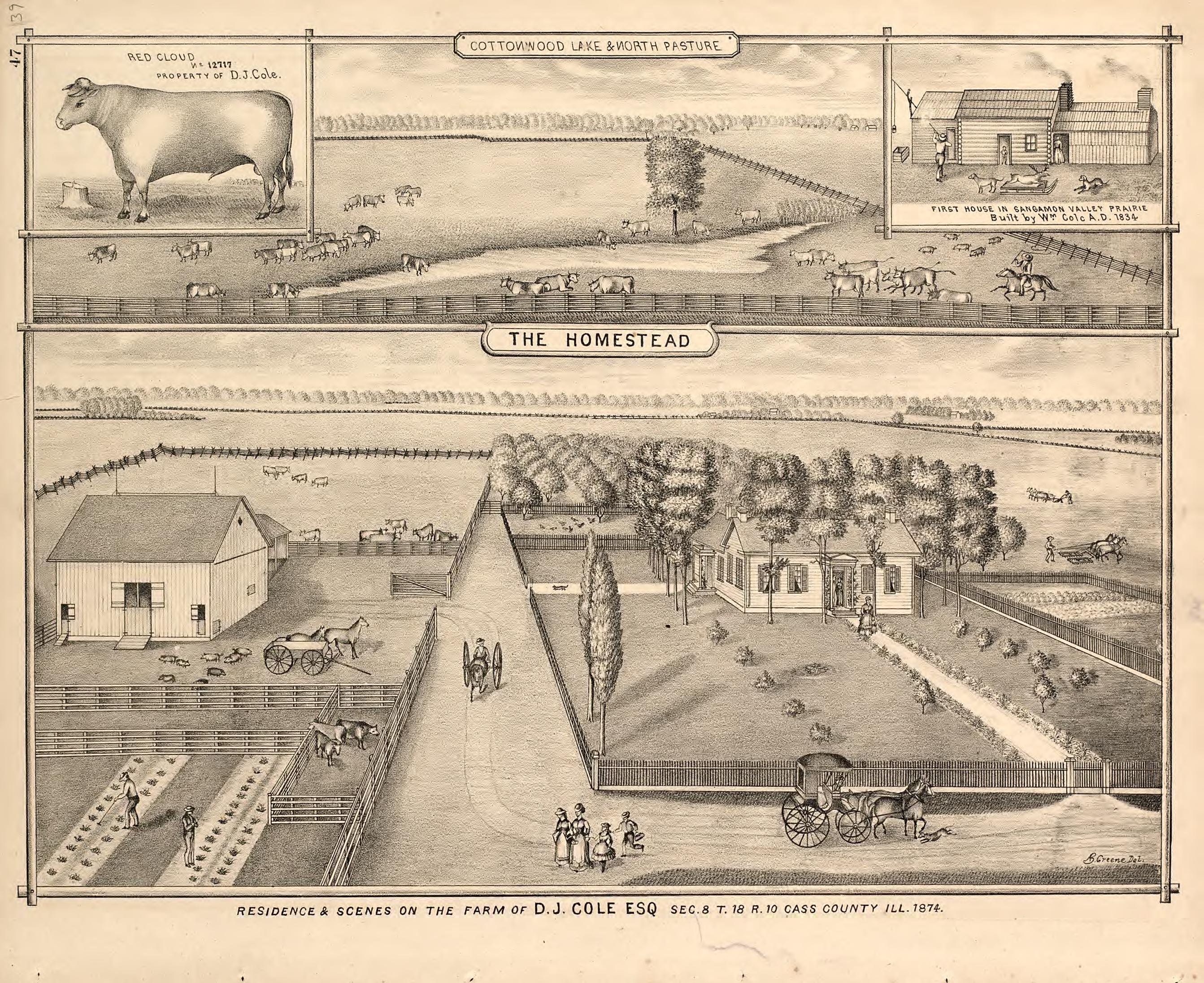 Views - 4 from Illustrated Atlas Map of Cass County, Illinois : Carefully Compiled from Personal Examinations and Surveys 1874 by Relic Map Company