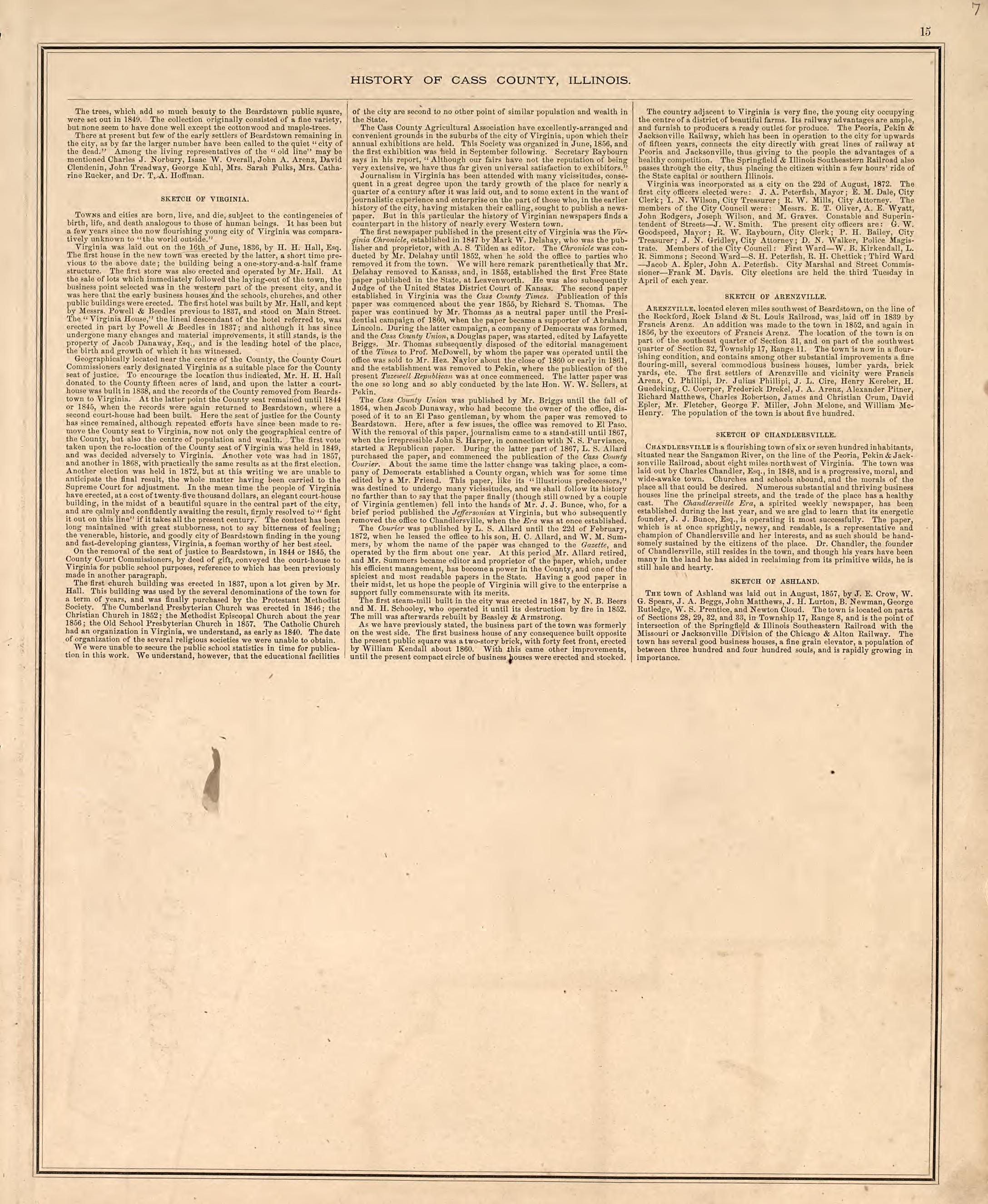 History of Cass County, Illinois, Cont. from Illustrated Atlas Map of Cass County, Illinois : Carefully Compiled from Personal Examinations and Surveys 1874 by Relic Map Company
