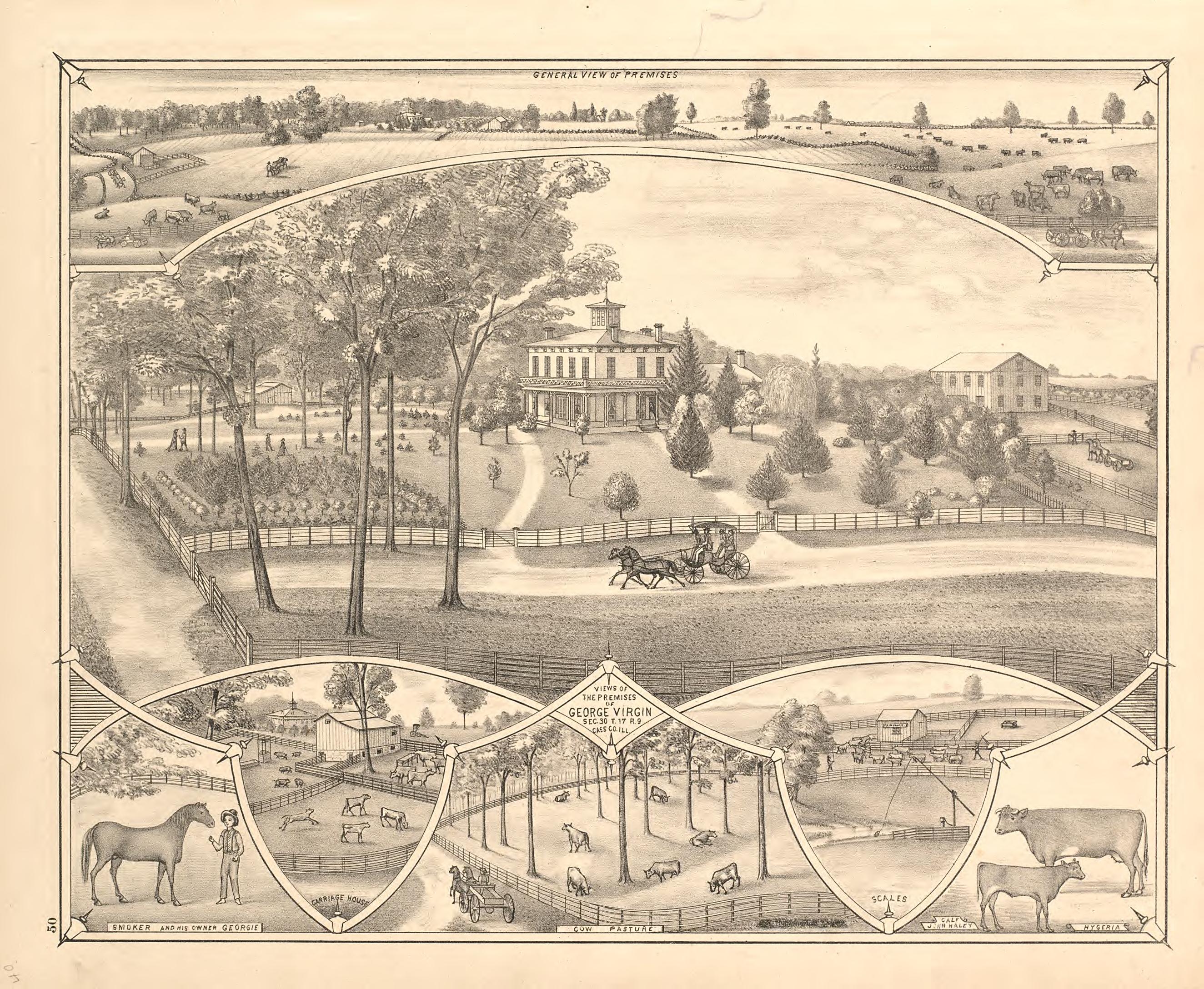 Views - 7 from Illustrated Atlas Map of Cass County, Illinois : Carefully Compiled from Personal Examinations and Surveys 1874 by Relic Map Company