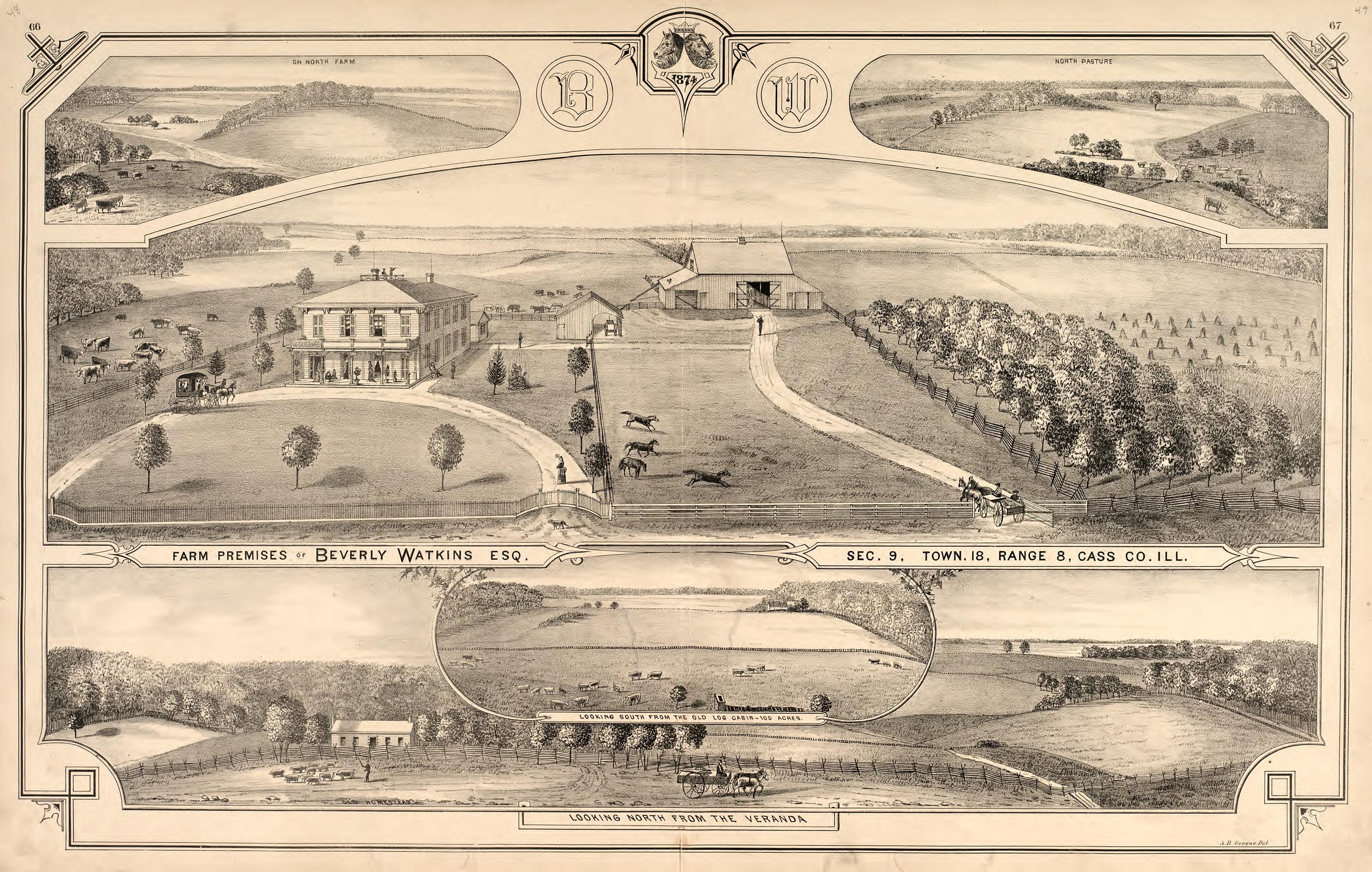 Views - 2 from Illustrated Atlas Map of Cass County, Illinois : Carefully Compiled from Personal Examinations and Surveys 1874 by Relic Map Company