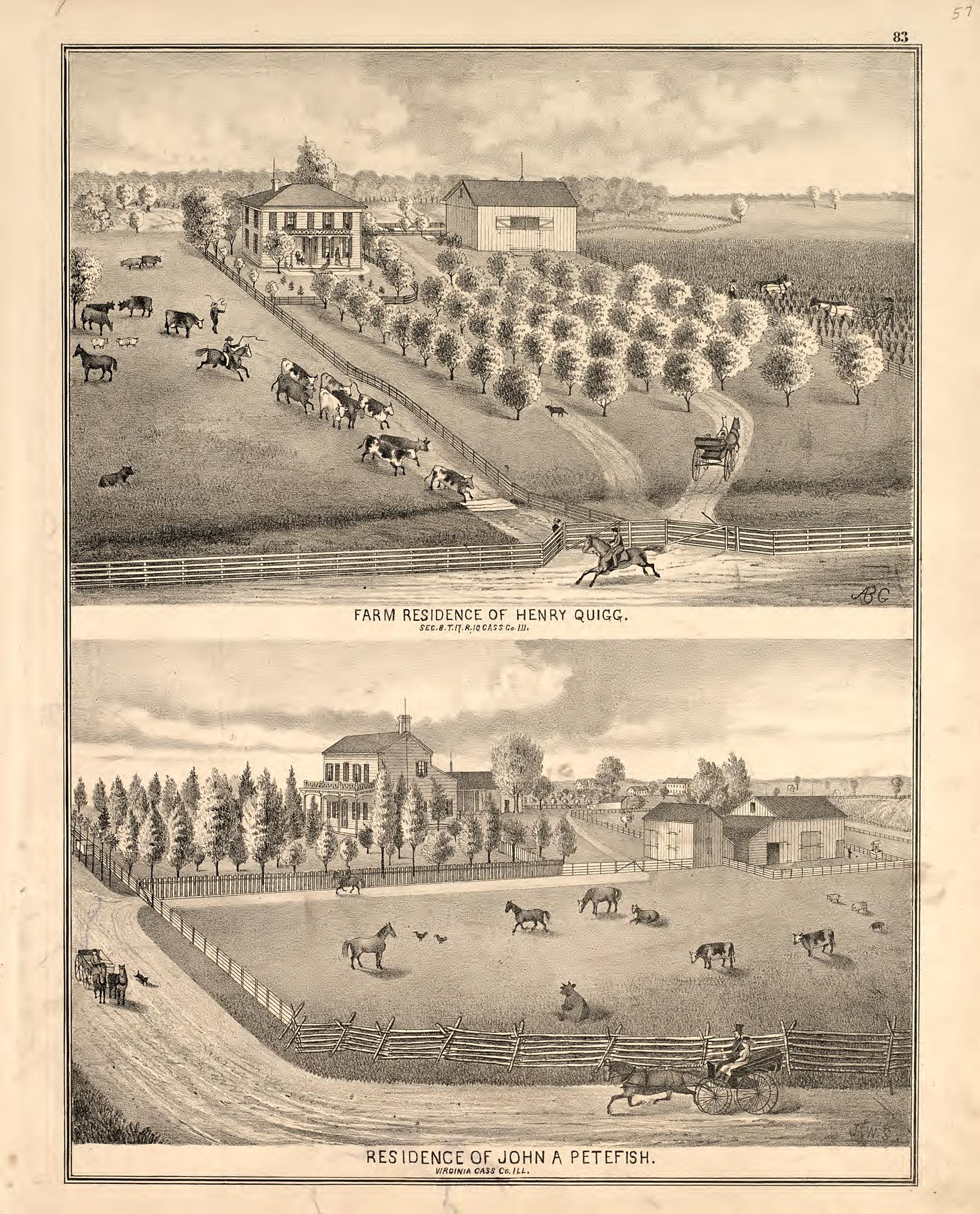 Views - 2 from Illustrated Atlas Map of Cass County, Illinois : Carefully Compiled from Personal Examinations and Surveys 1874 by Relic Map Company
