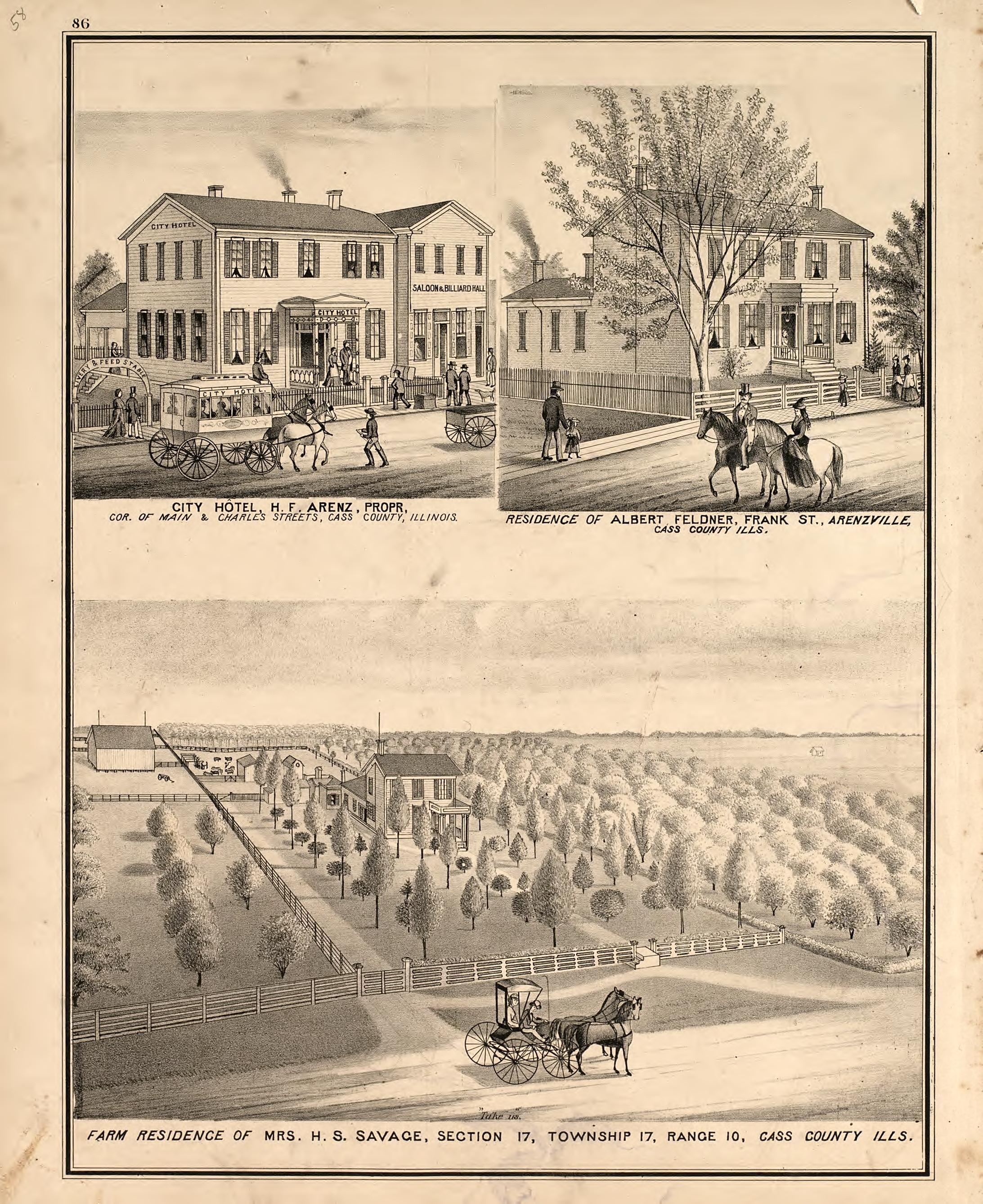 Views - 3 from Illustrated Atlas Map of Cass County, Illinois : Carefully Compiled from Personal Examinations and Surveys 1874 by Relic Map Company