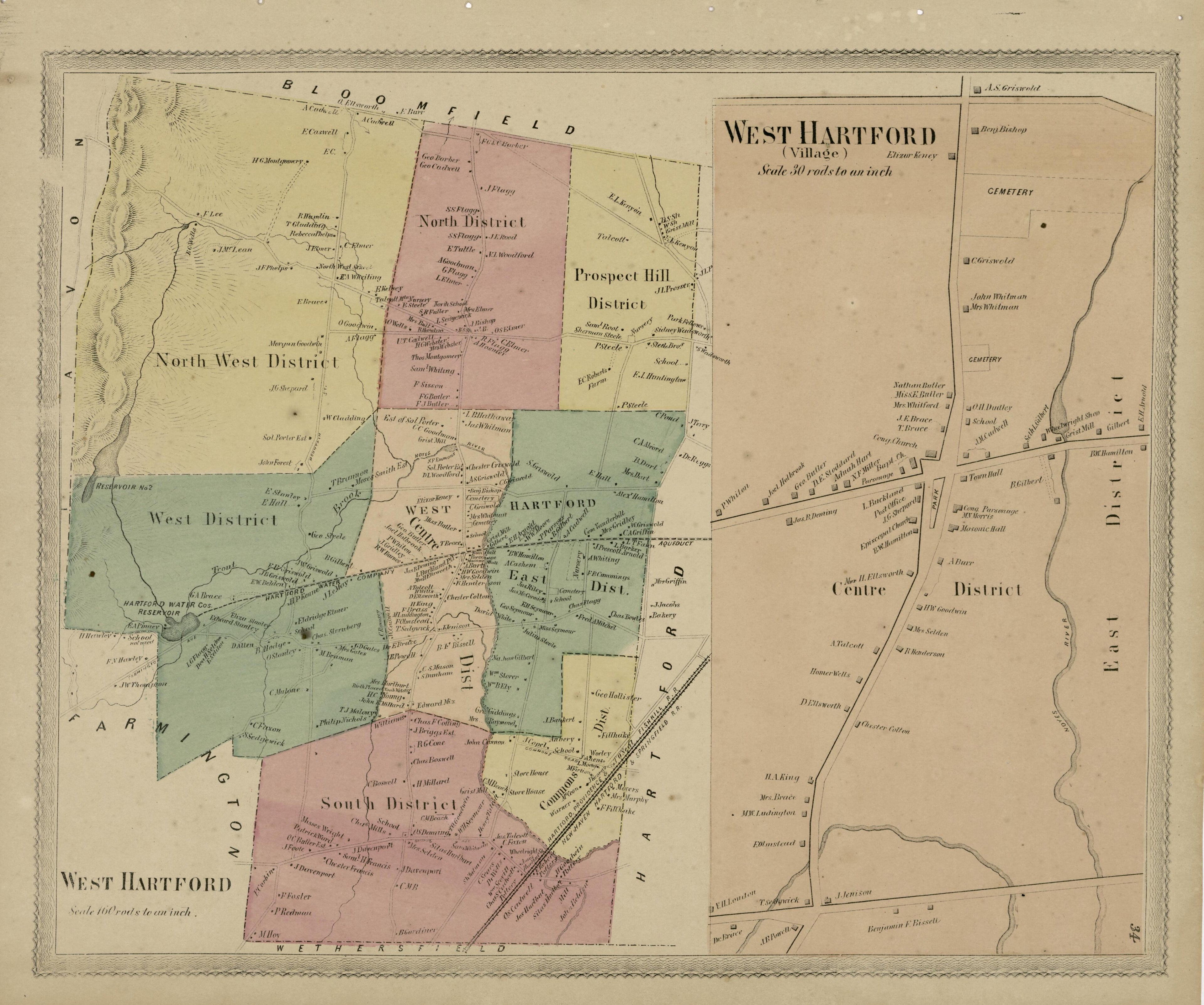 West Hartford from Atlas of Hartford and Tolland Counties : With a Map of Connecticut, from Actual Surveys 1869 by Relic Map Company