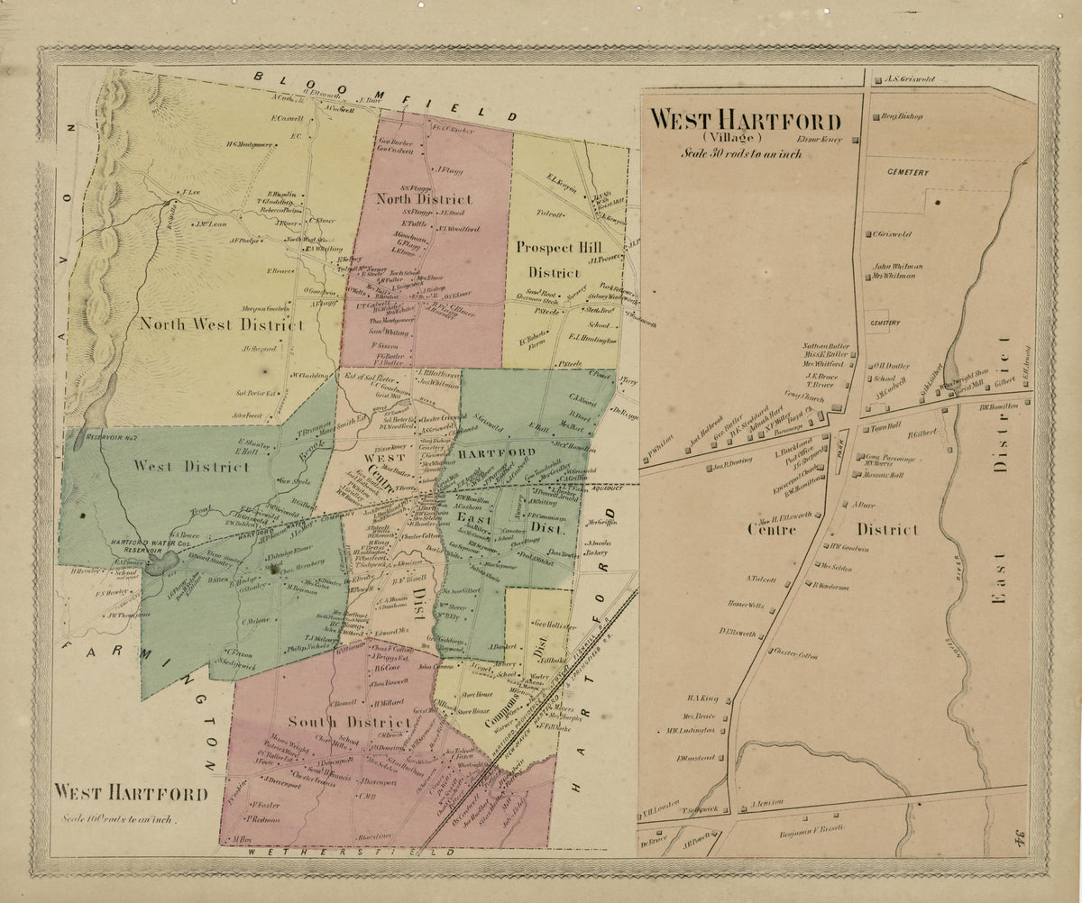 West Hartford from Atlas of Hartford and Tolland Counties : With a Map of Connecticut, from Actual Surveys 1869 by Relic Map Company