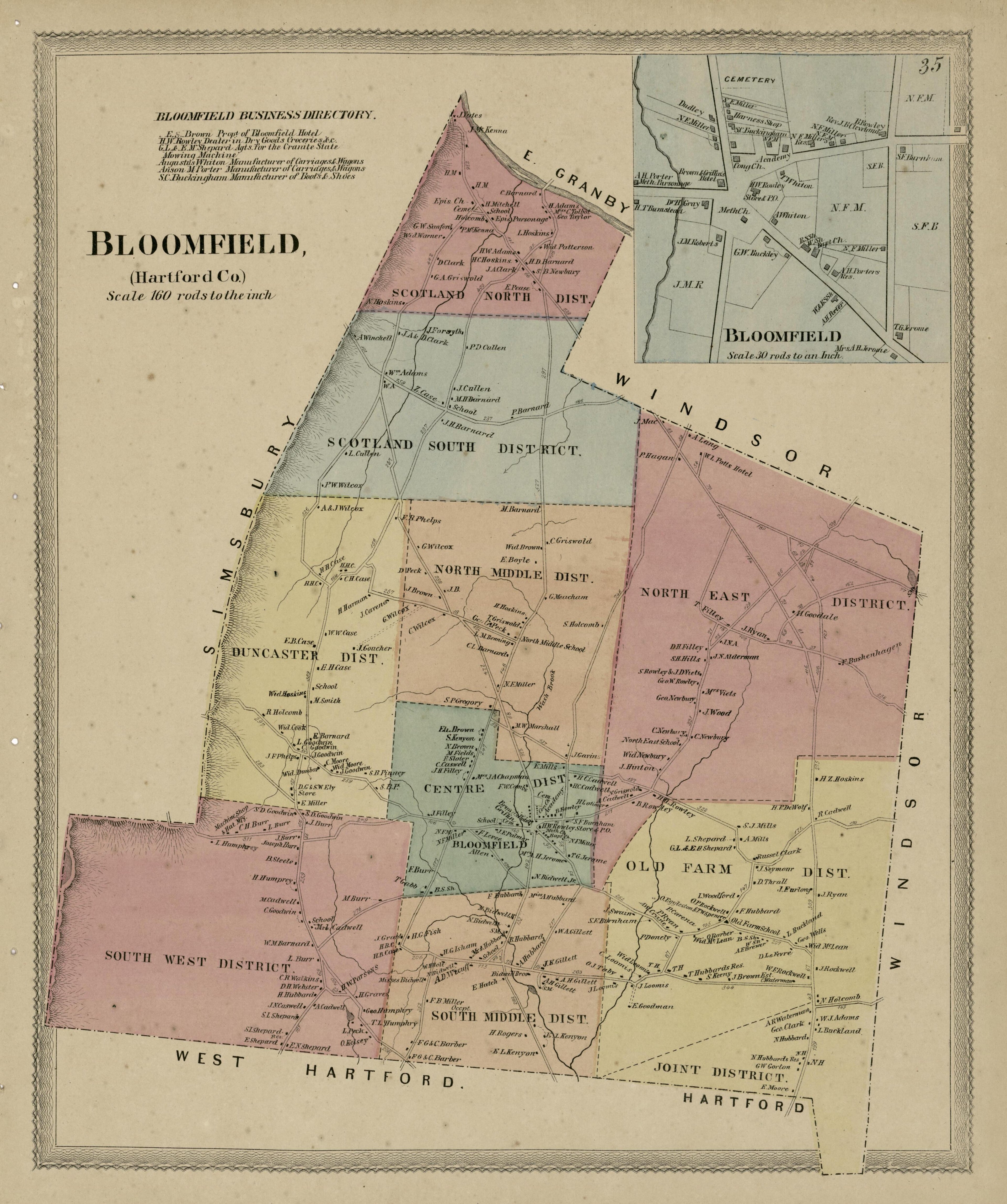 Bloomfield from Atlas of Hartford and Tolland Counties : With a Map of Connecticut, from Actual Surveys 1869 by Relic Map Company