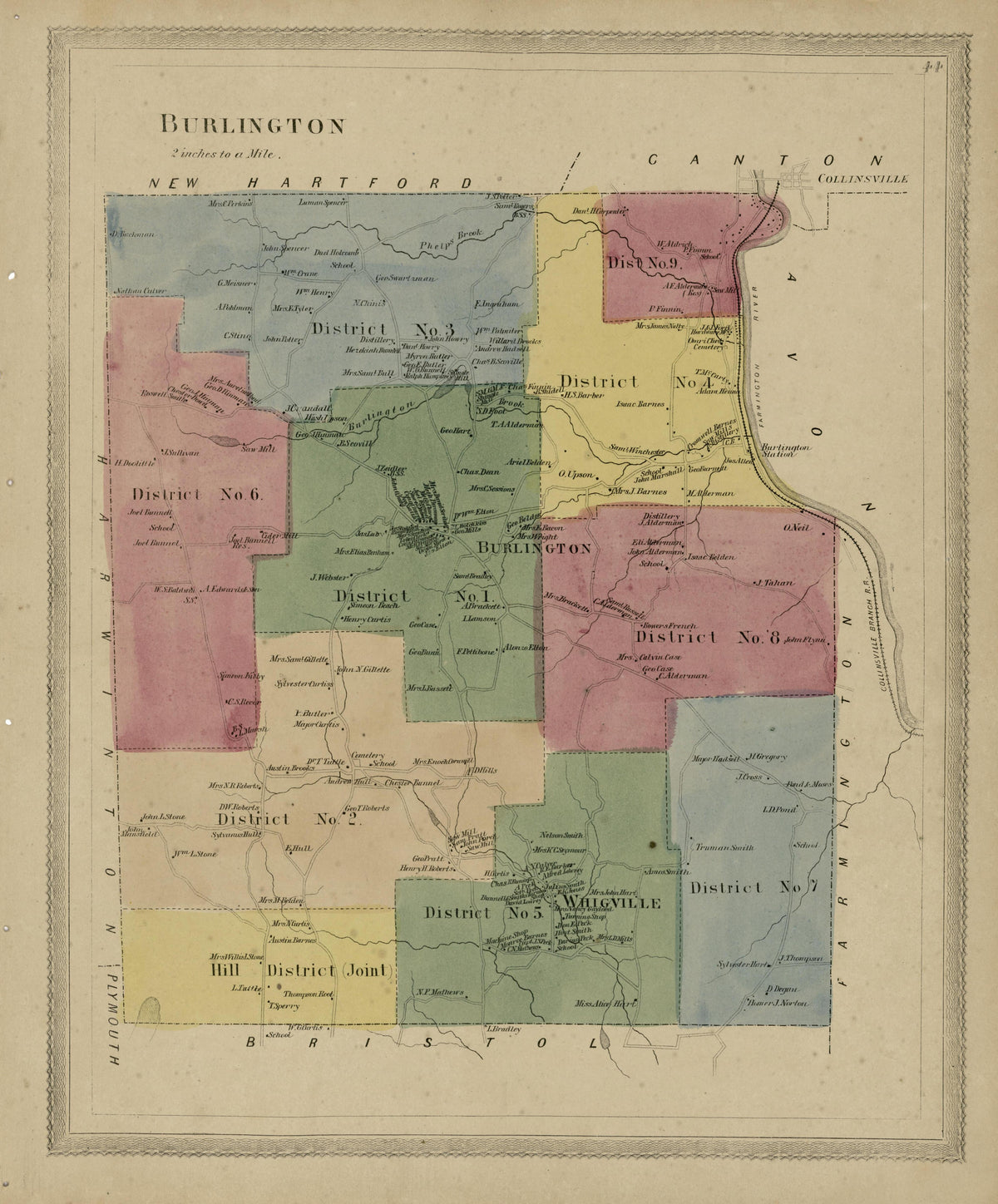Burlington from Atlas of Hartford and Tolland Counties : With a Map of Connecticut, from Actual Surveys 1869 by Relic Map Company