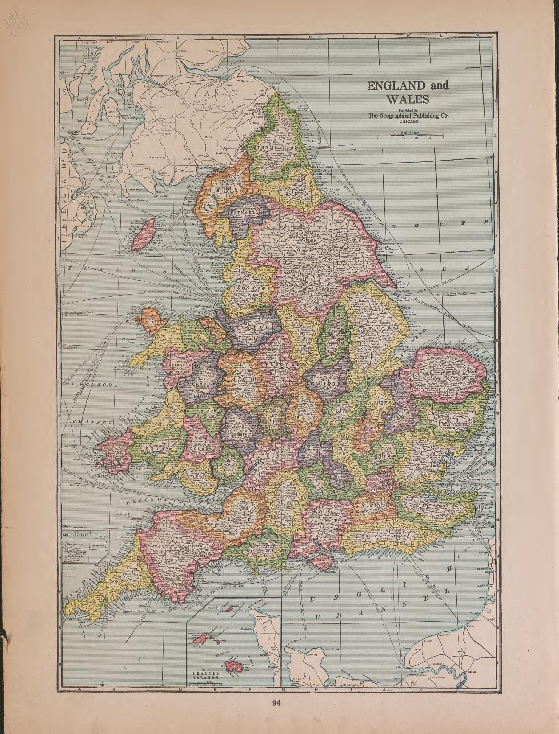 England and Wales from Atlas of Plymouth County, Iowa : Containing Maps of Townships of the County, Maps of State, United States and World : Farmers Directory 1921 by Relic Map Company