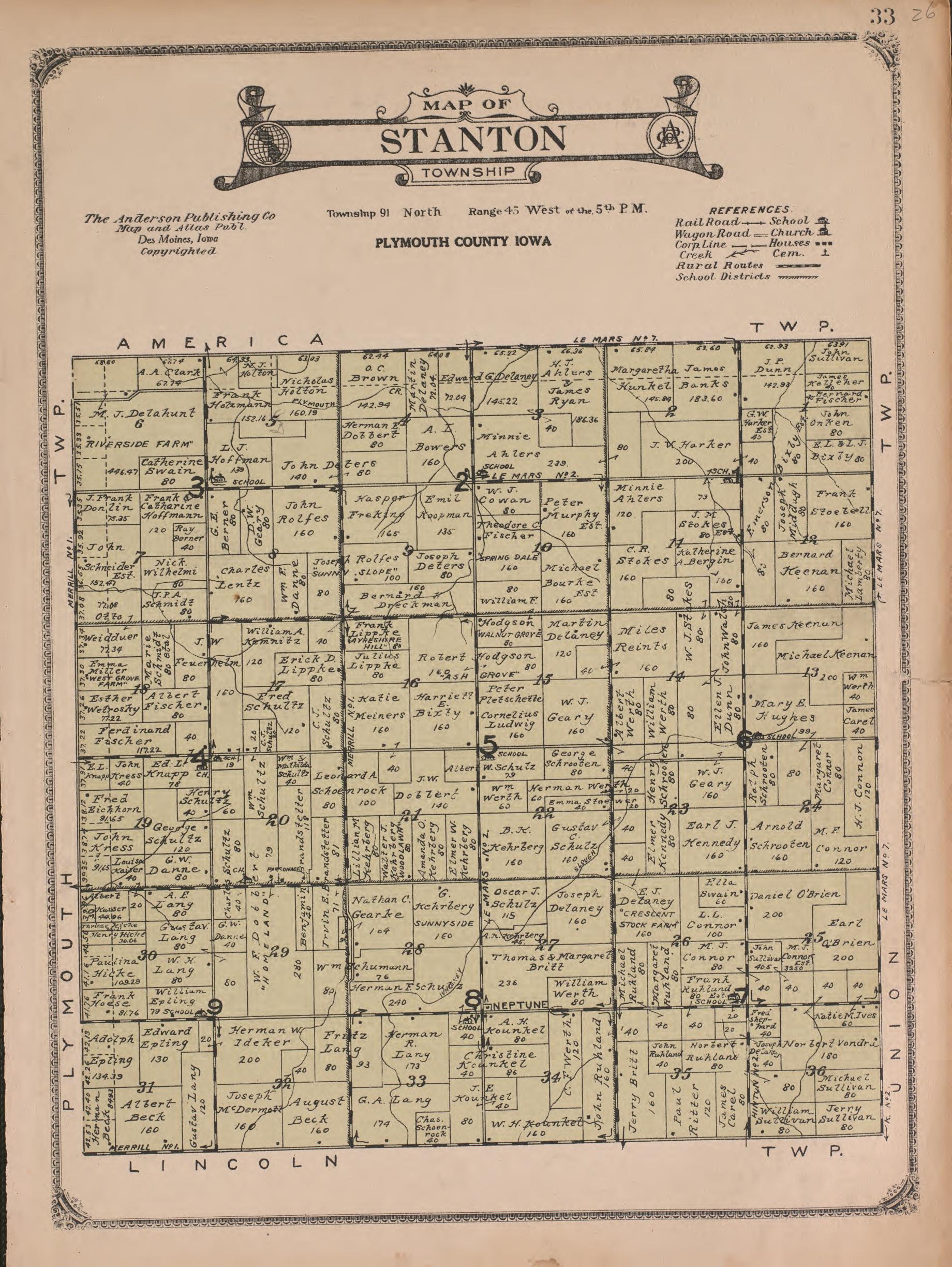 Stanton Township from Atlas of Plymouth County, Iowa : Containing Maps of Townships of the County, Maps of State, United States and World : Farmers Directory 1921 by Relic Map Company