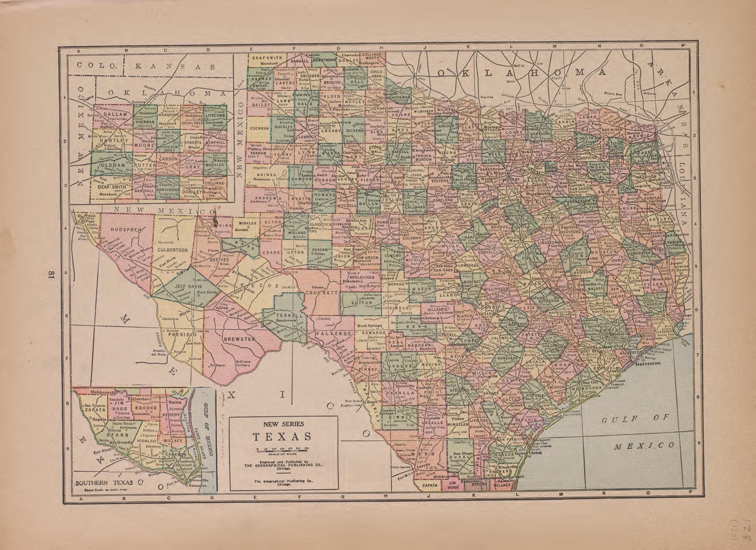 Texas from Atlas of Plymouth County, Iowa : Containing Maps of Townships of the County, Maps of State, United States and World : Farmers Directory 1921 by Relic Map Company