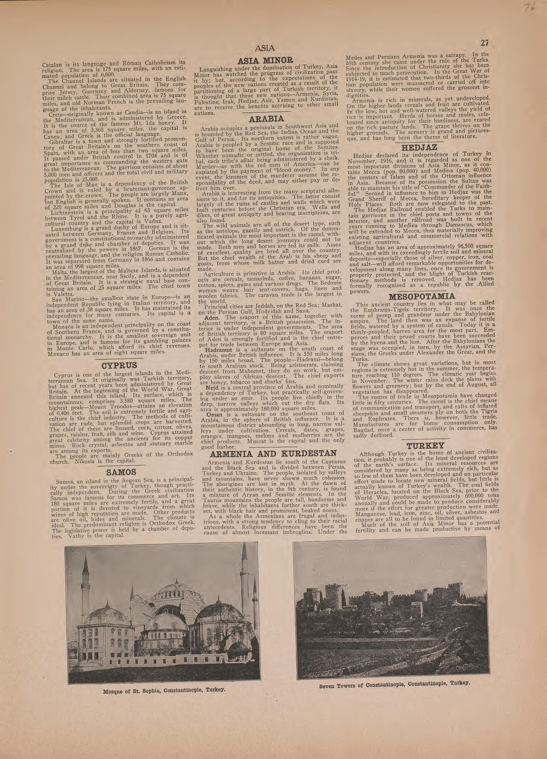 Text On Asia Minor from Atlas of Plymouth County, Iowa : Containing Maps of Townships of the County, Maps of State, United States and World : Farmers Directory 1921 by Relic Map Company