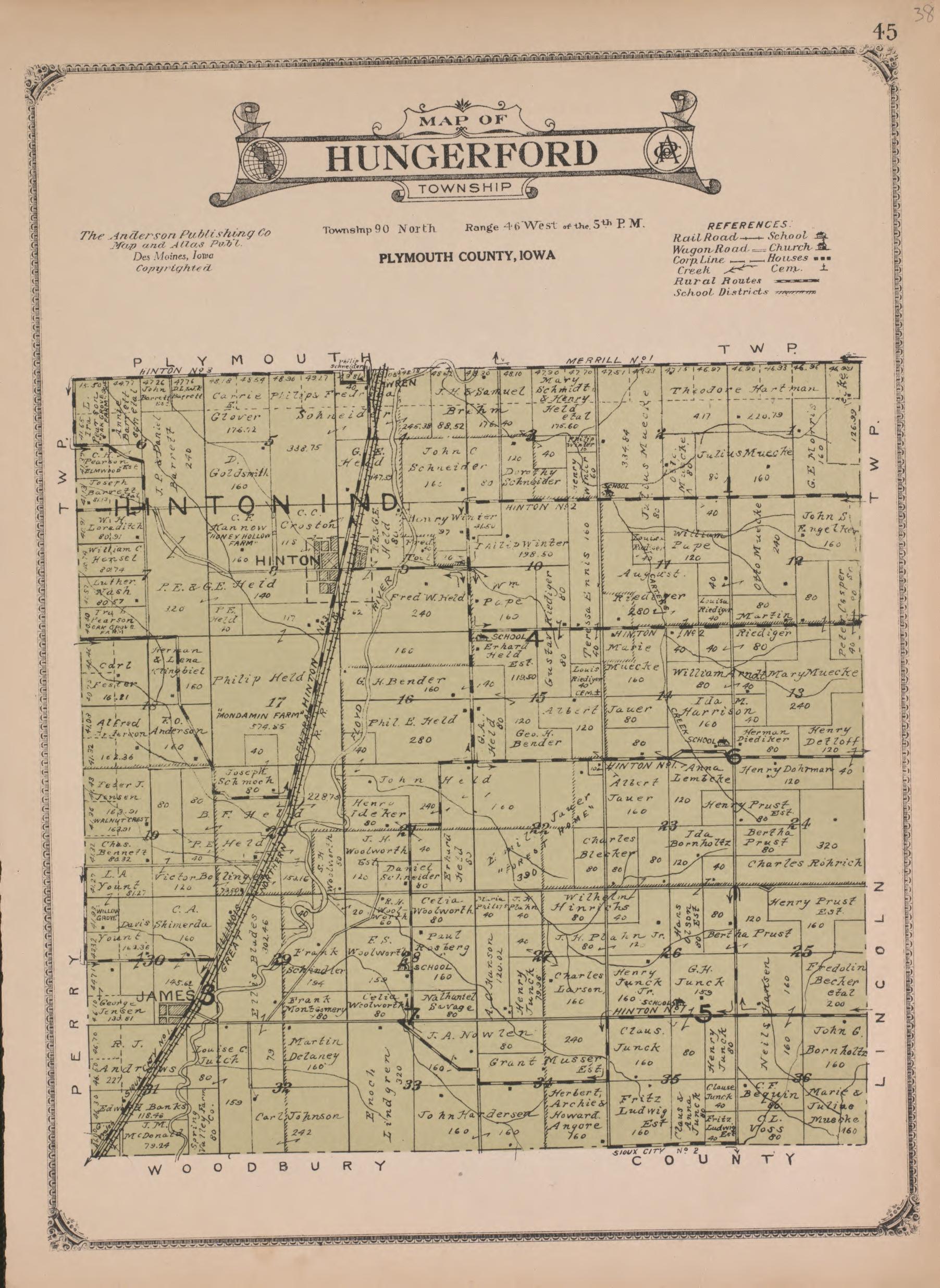 Hungerford Township from Atlas of Plymouth County, Iowa : Containing Maps of Townships of the County, Maps of State, United States and World : Farmers Directory 1921 by Relic Map Company