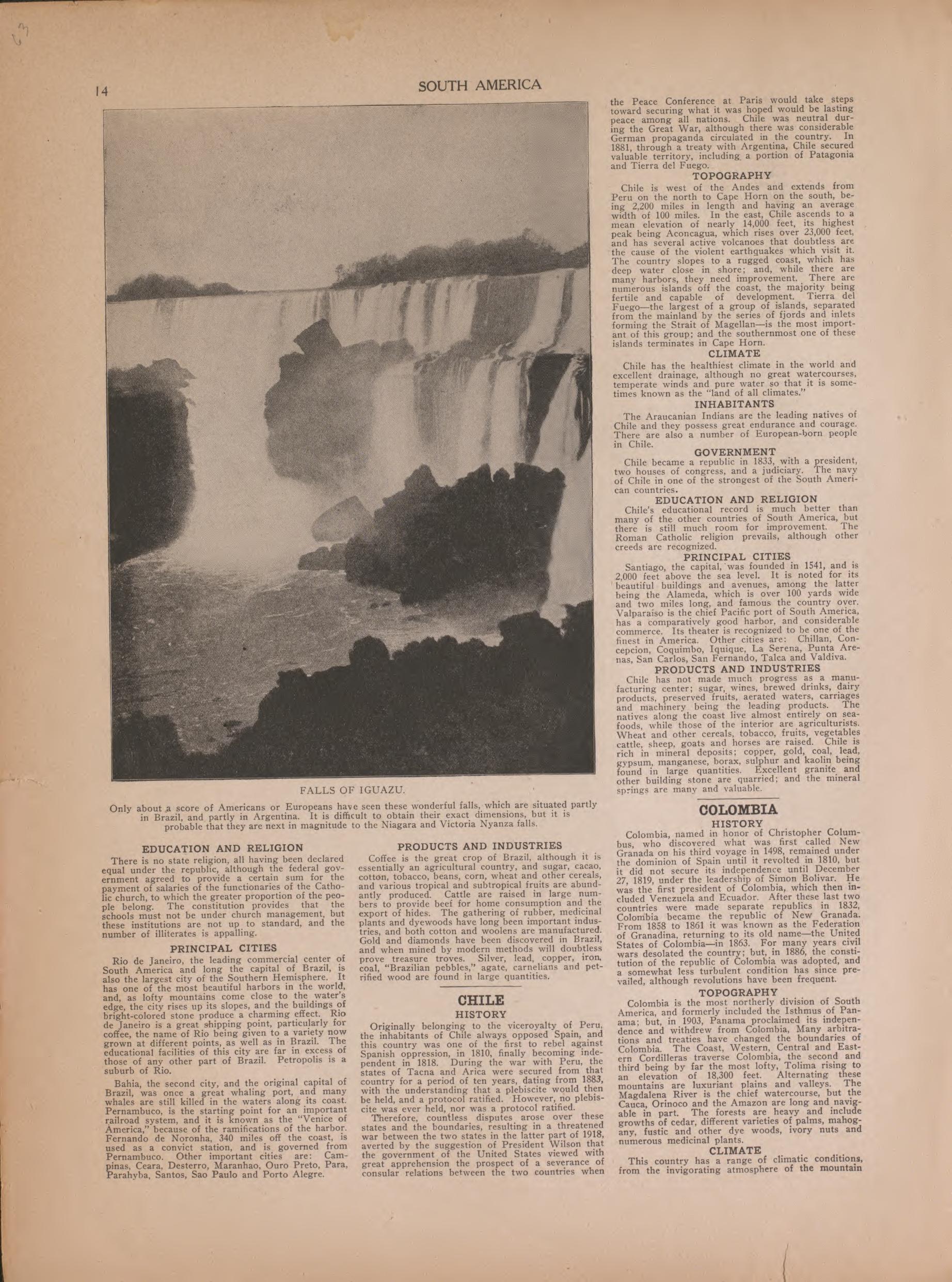 Text On South America--continued from Atlas of Plymouth County, Iowa : Containing Maps of Townships of the County, Maps of State, United States and World : Farmers Directory 1921 by Relic Map Company