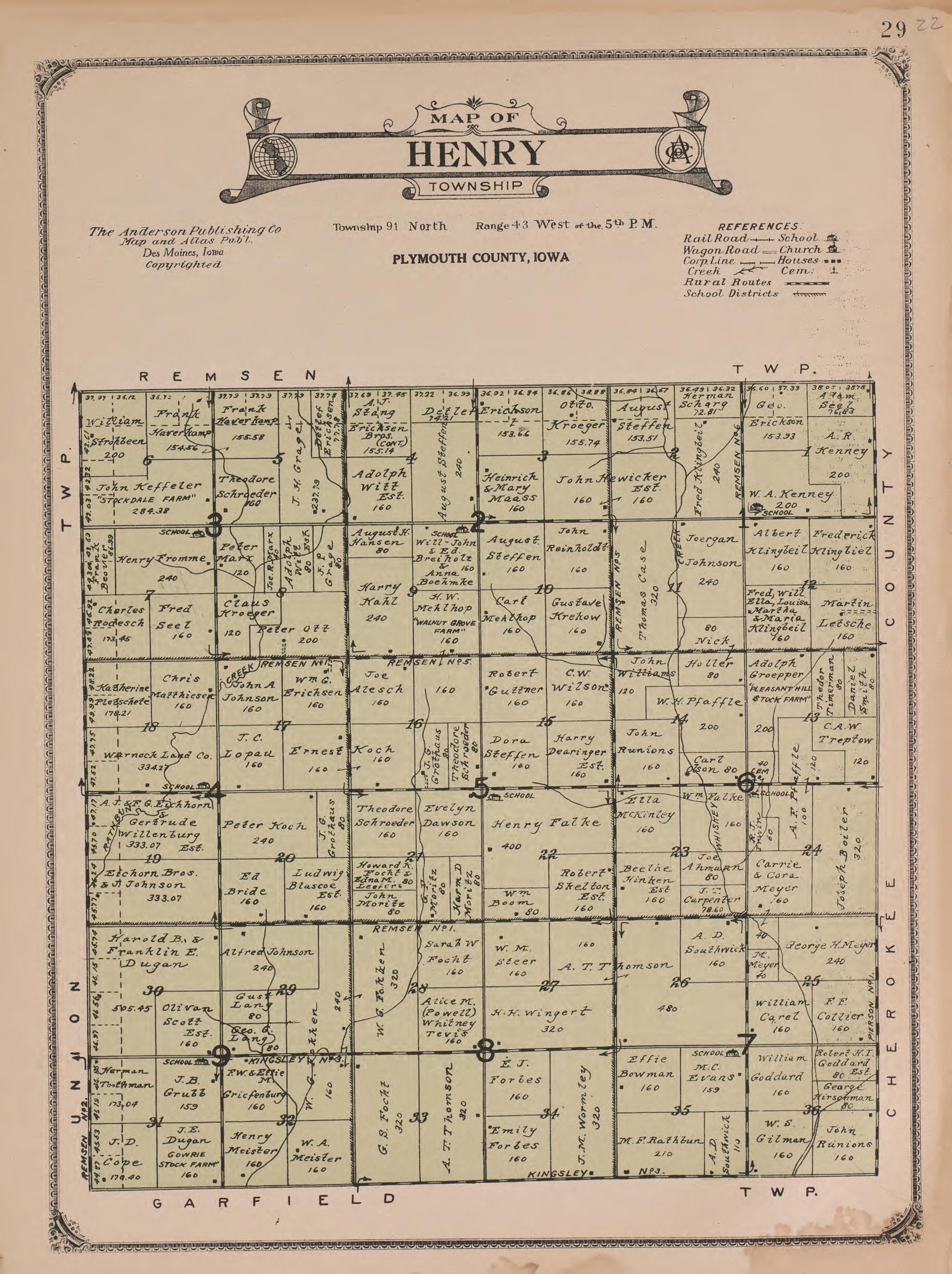 Henry Township from Atlas of Plymouth County, Iowa : Containing Maps of Townships of the County, Maps of State, United States and World : Farmers Directory 1921 by Relic Map Company