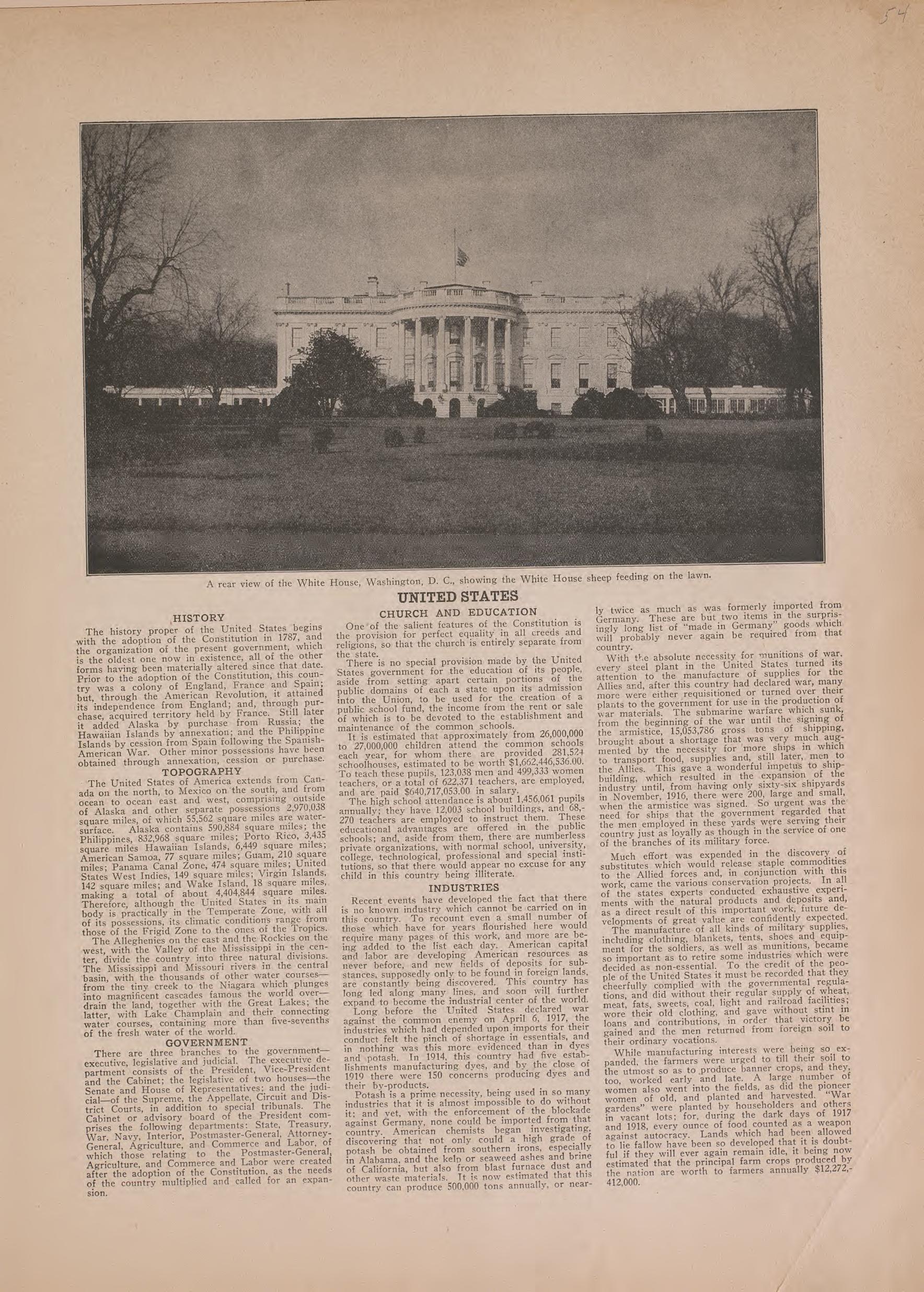 View of the White House and Text from Atlas of Plymouth County, Iowa : Containing Maps of Townships of the County, Maps of State, United States and World : Farmers Directory 1921 by Relic Map Company