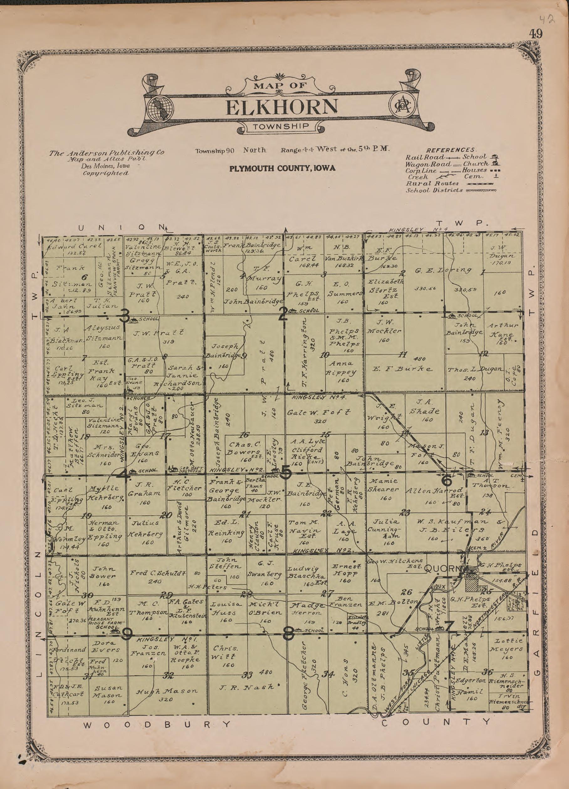 Elkhorn Township from Atlas of Plymouth County, Iowa : Containing Maps of Townships of the County, Maps of State, United States and World : Farmers Directory 1921 by Relic Map Company