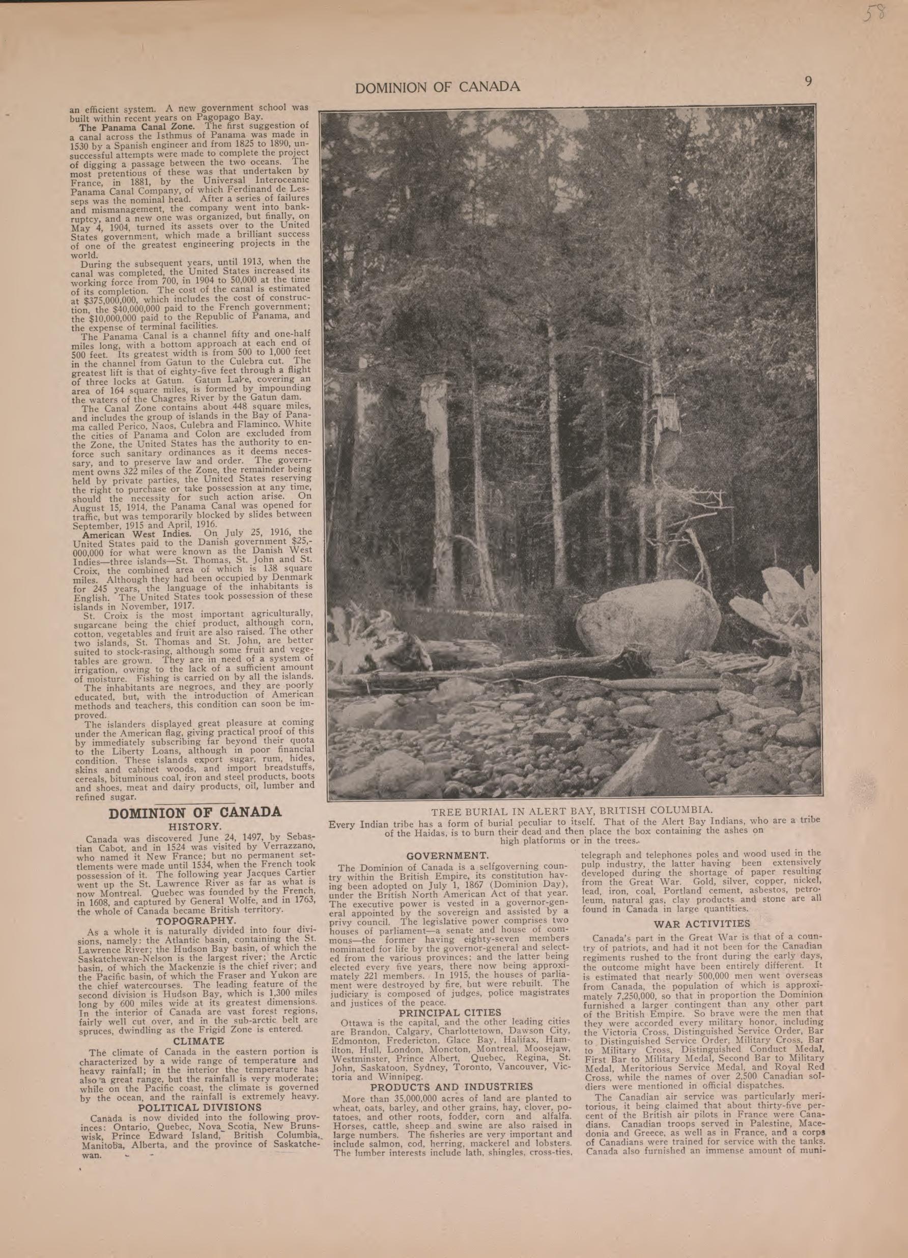 Text On Dominion of Canada from Atlas of Plymouth County, Iowa : Containing Maps of Townships of the County, Maps of State, United States and World : Farmers Directory 1921 by Relic Map Company