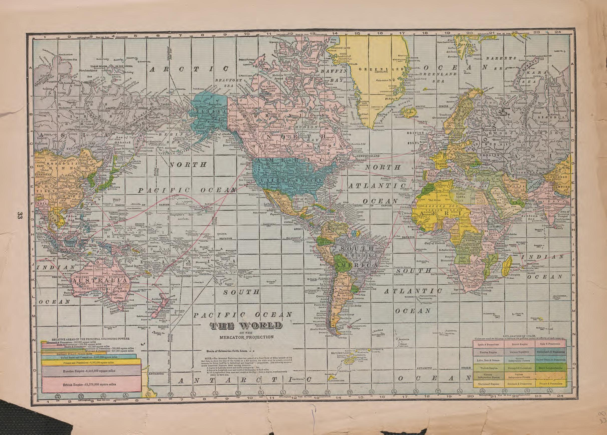Map of the World from Atlas of Plymouth County, Iowa : Containing Maps of Townships of the County, Maps of State, United States and World : Farmers Directory 1921 by Relic Map Company