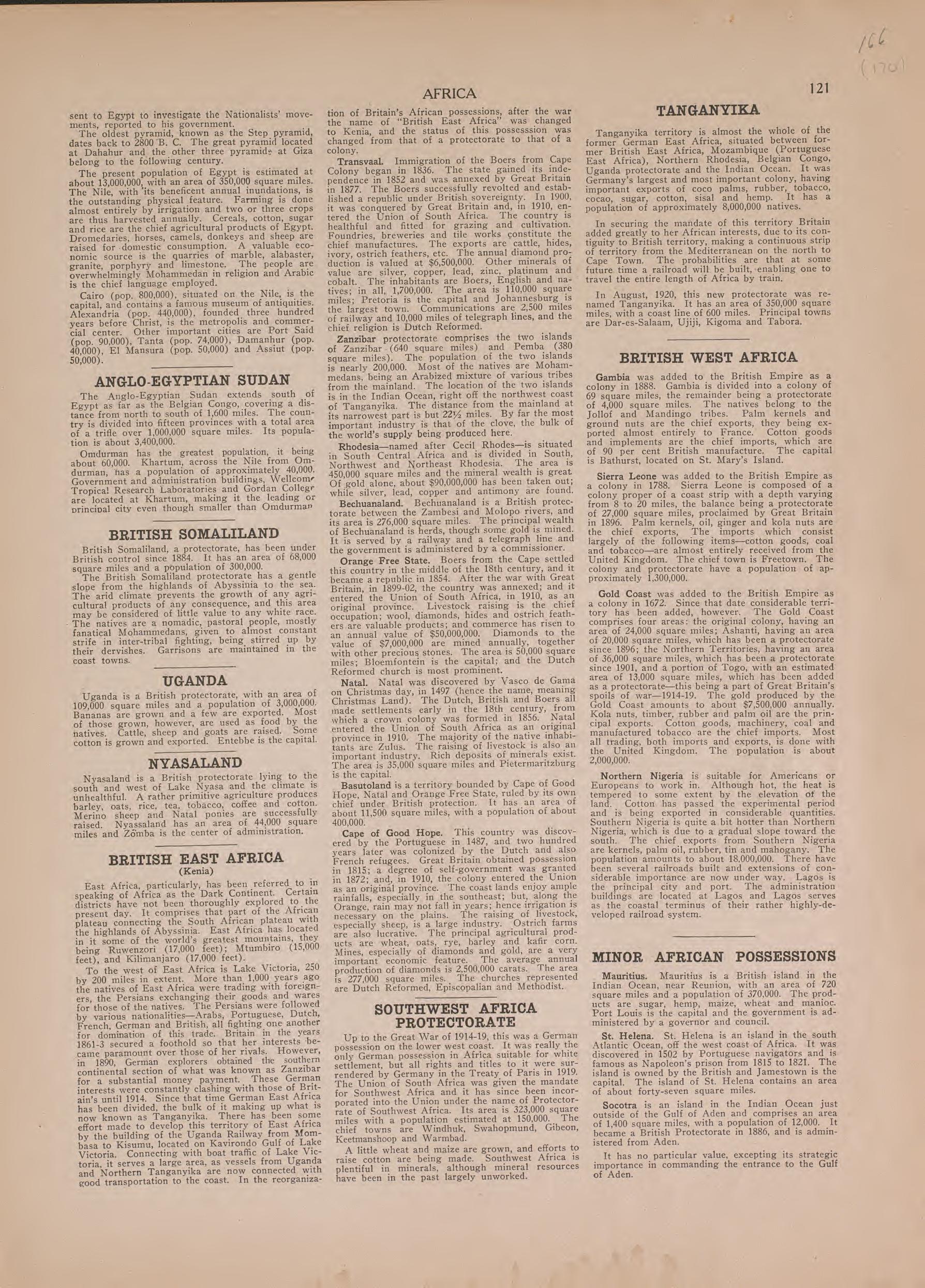 Text On Africa--continued from Atlas of Plymouth County, Iowa : Containing Maps of Townships of the County, Maps of State, United States and World : Farmers Directory 1921 by Relic Map Company