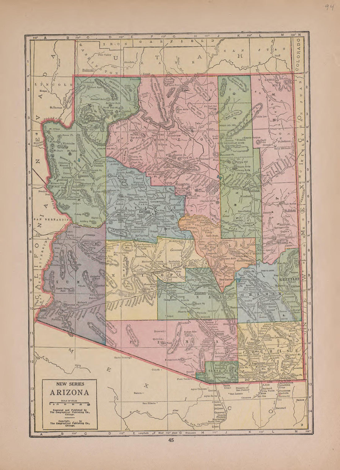 Arizona from Atlas of Plymouth County, Iowa : Containing Maps of Townships of the County, Maps of State, United States and World : Farmers Directory 1921 by Relic Map Company
