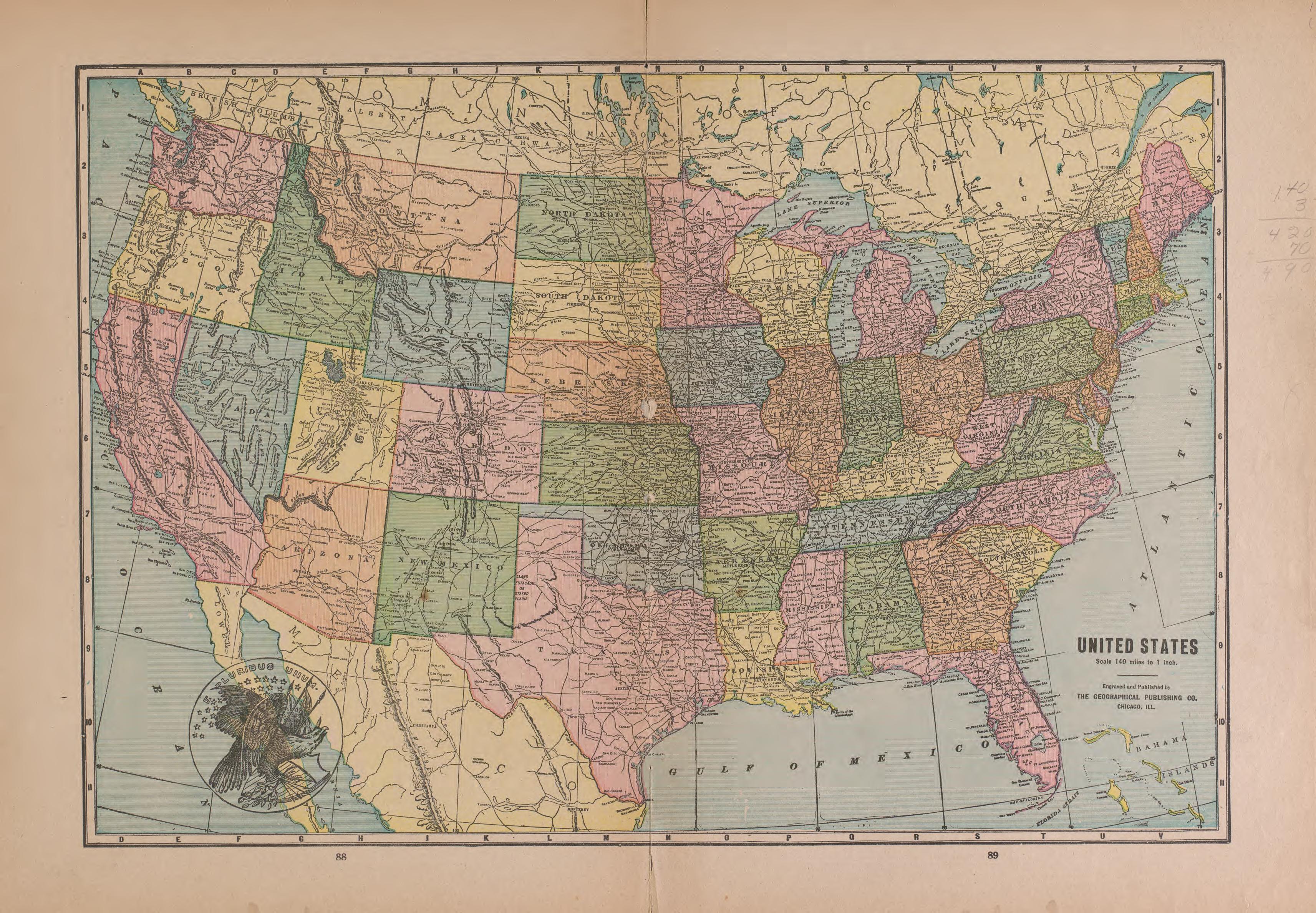 United States from Atlas of Plymouth County, Iowa : Containing Maps of Townships of the County, Maps of State, United States and World : Farmers Directory 1921 by Relic Map Company