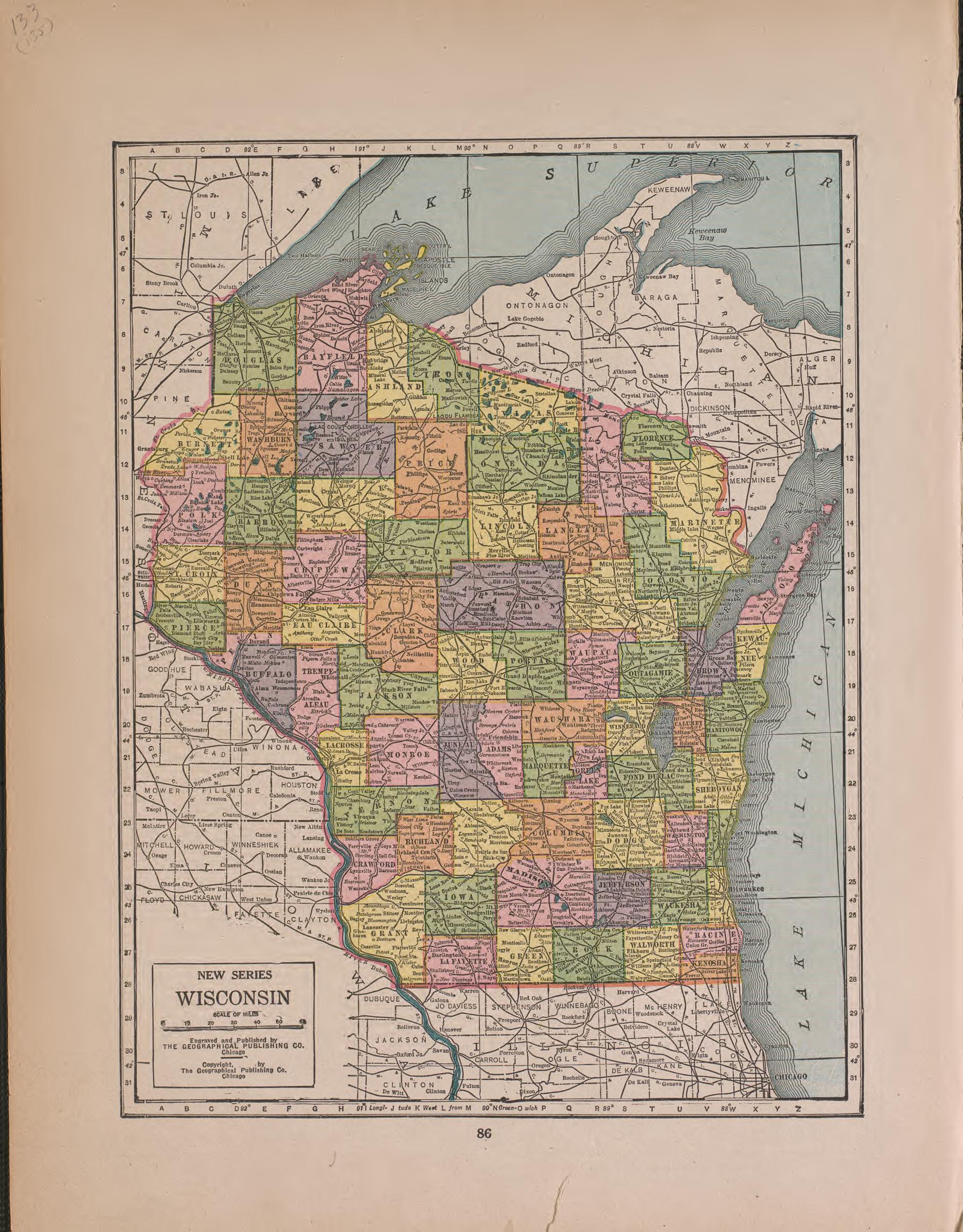 Wisconsin from Atlas of Plymouth County, Iowa : Containing Maps of Townships of the County, Maps of State, United States and World : Farmers Directory 1921 by Relic Map Company