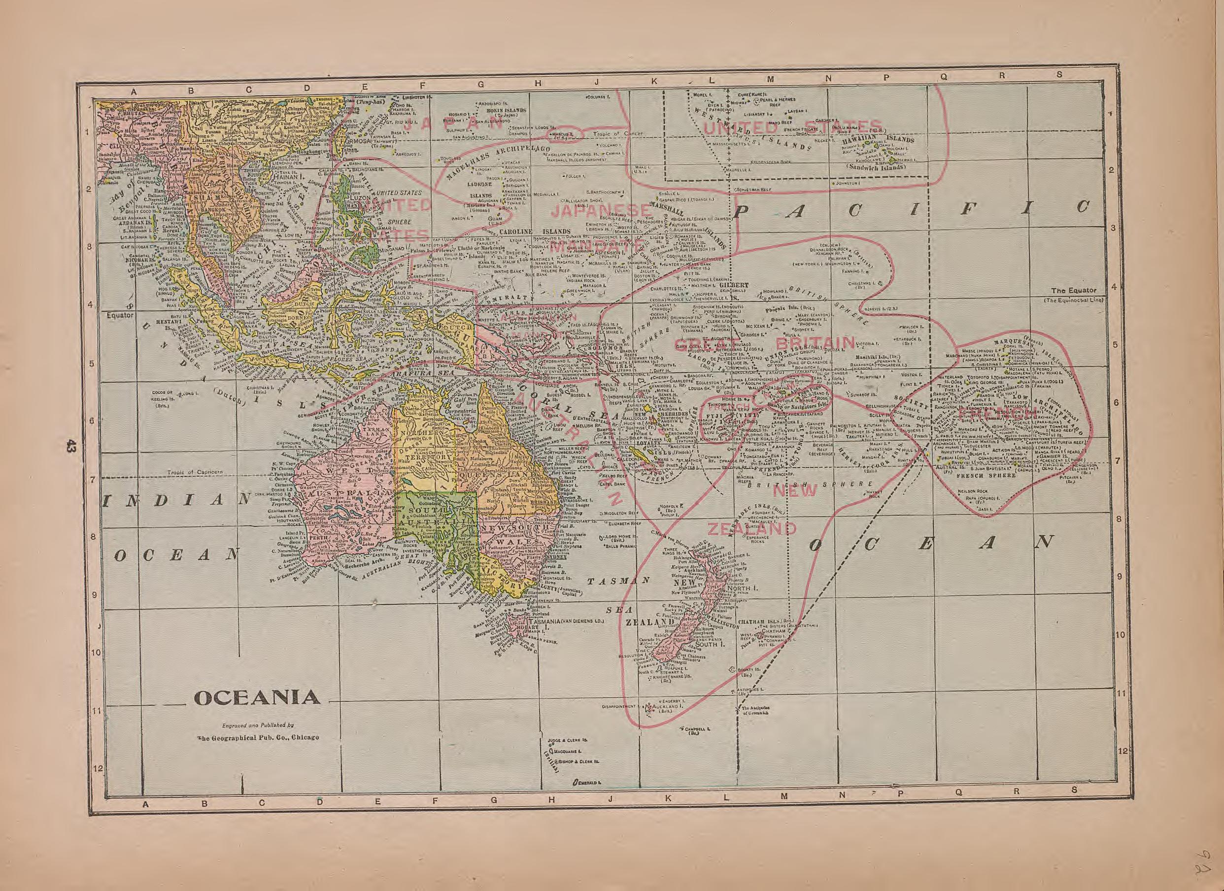 Oceania from Atlas of Plymouth County, Iowa : Containing Maps of Townships of the County, Maps of State, United States and World : Farmers Directory 1921 by Relic Map Company