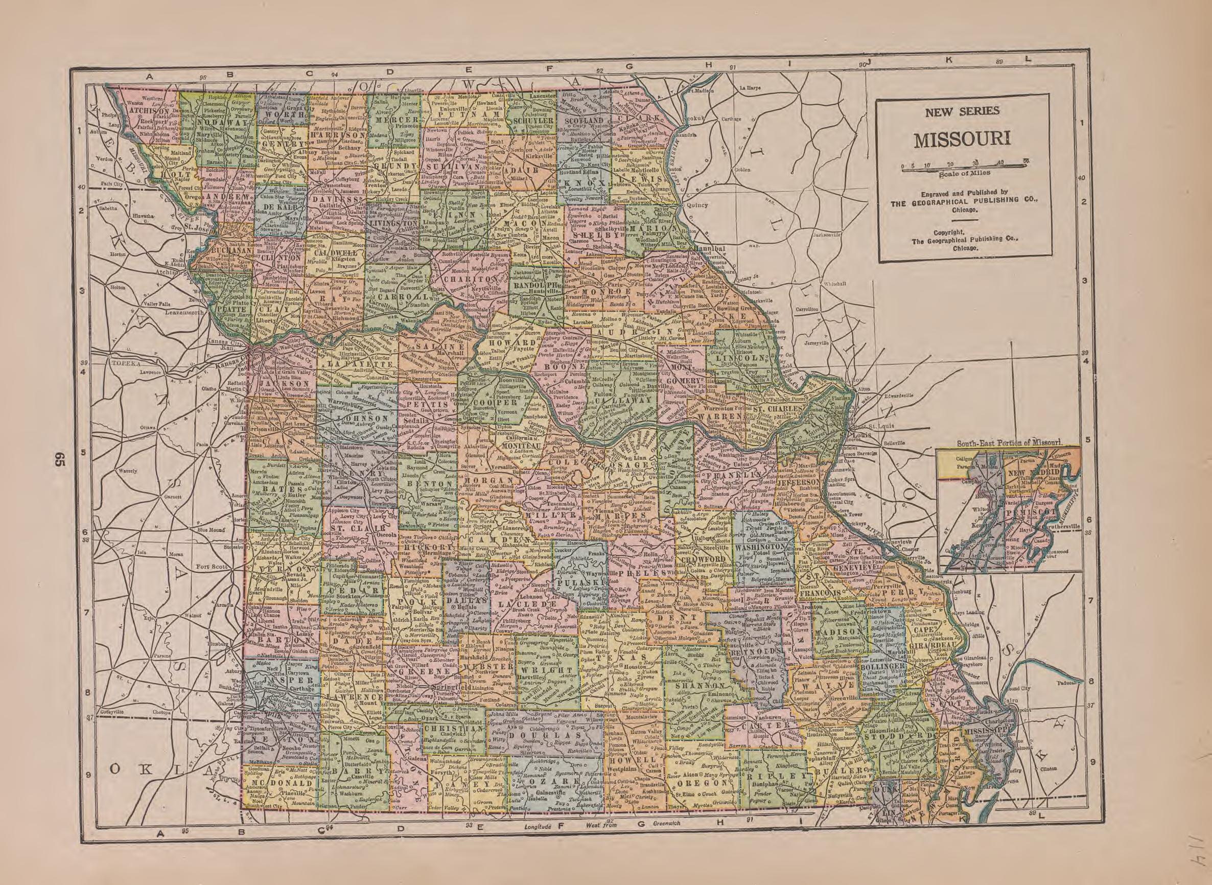 Missouri from Atlas of Plymouth County, Iowa : Containing Maps of Townships of the County, Maps of State, United States and World : Farmers Directory 1921 by Relic Map Company