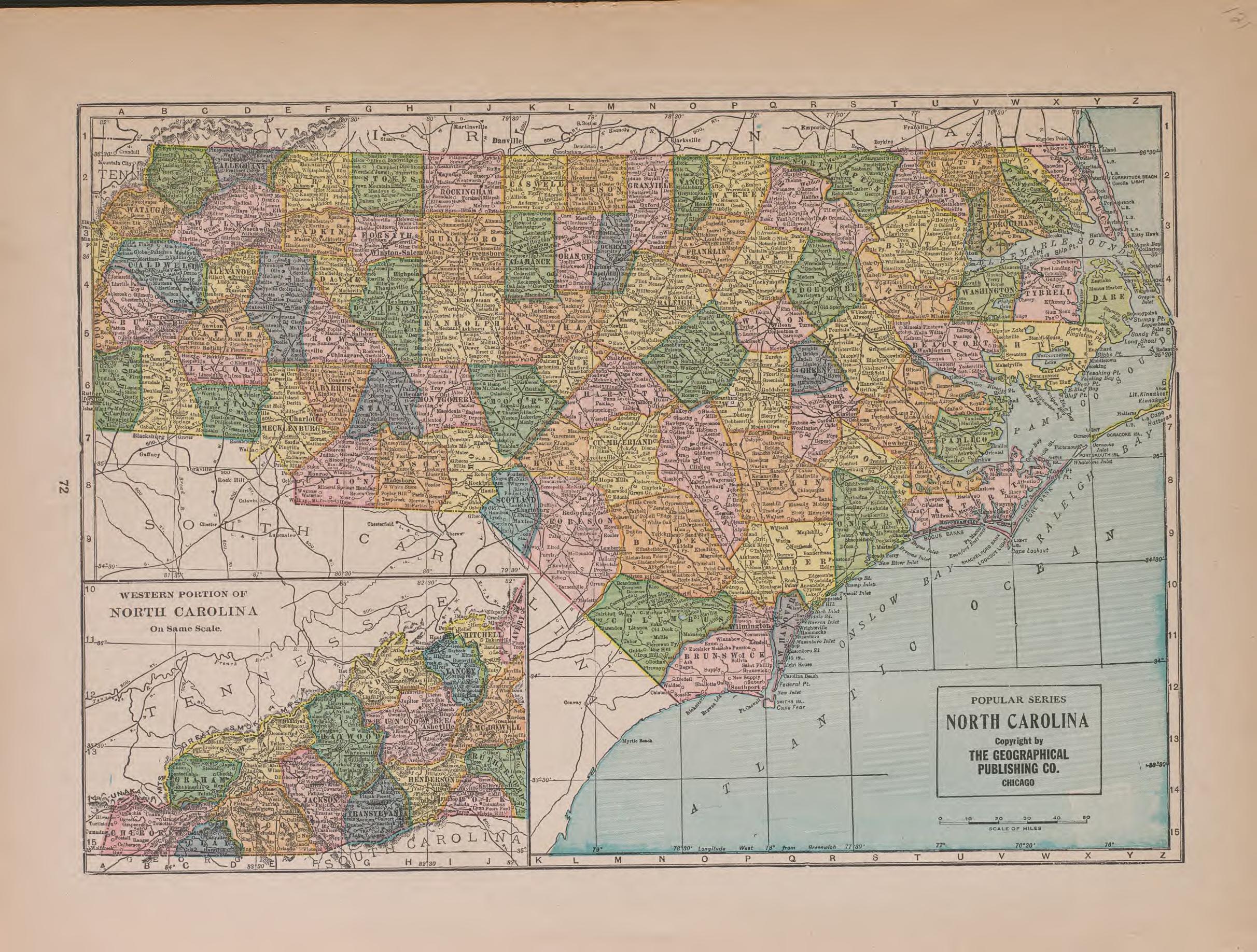 North Carolina from Atlas of Plymouth County, Iowa : Containing Maps of Townships of the County, Maps of State, United States and World : Farmers Directory 1921 by Relic Map Company