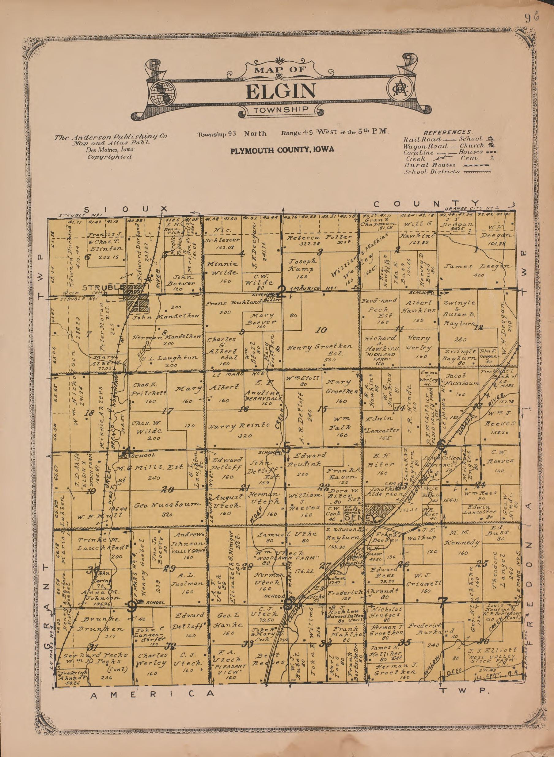 Elgin Township from Atlas of Plymouth County, Iowa : Containing Maps of Townships of the County, Maps of State, United States and World : Farmers Directory 1921 by Relic Map Company