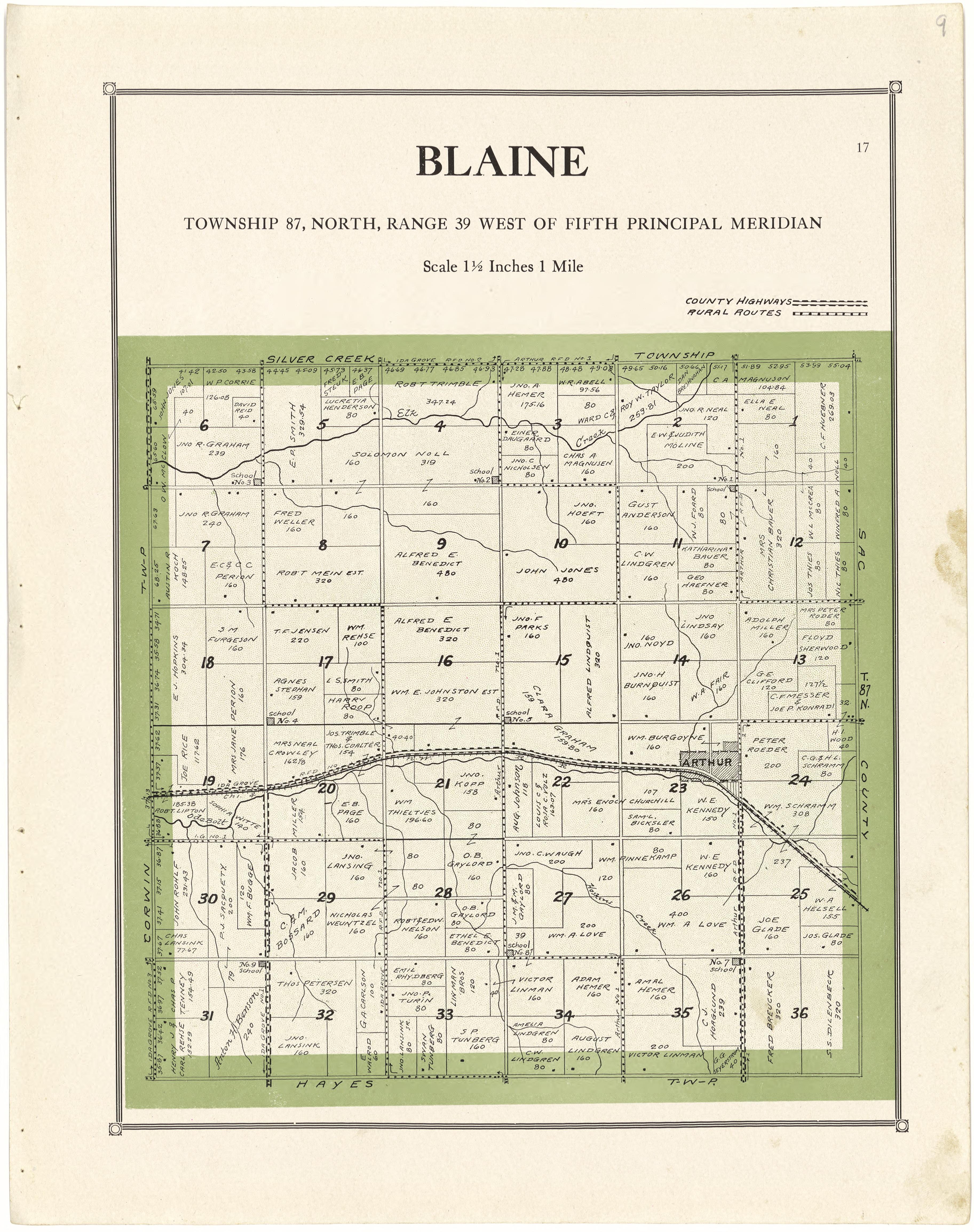 Blaine from Atlas of Ida County, Iowa 1920 by Relic Map Company