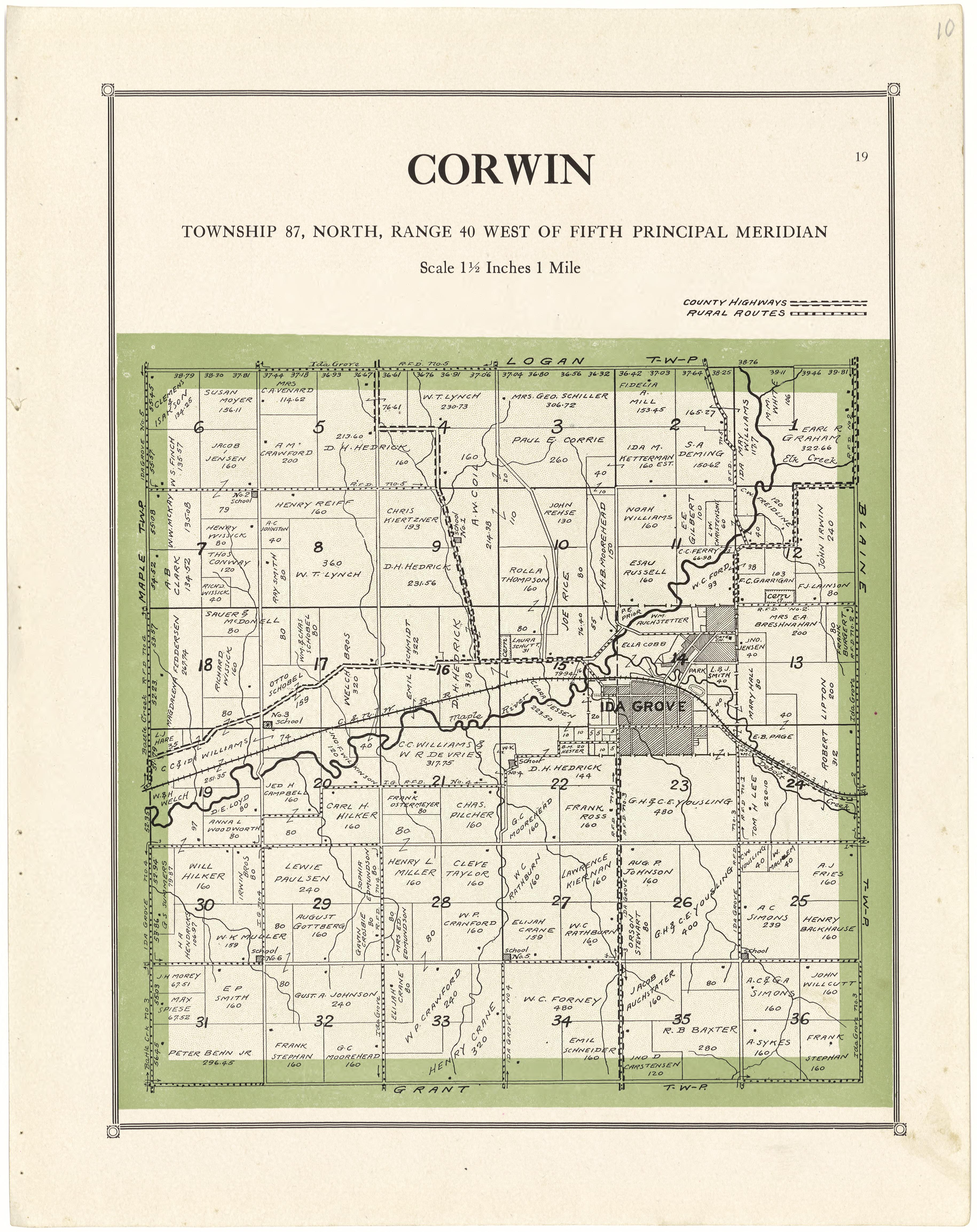 Corwin from Atlas of Ida County, Iowa 1920 by Relic Map Company