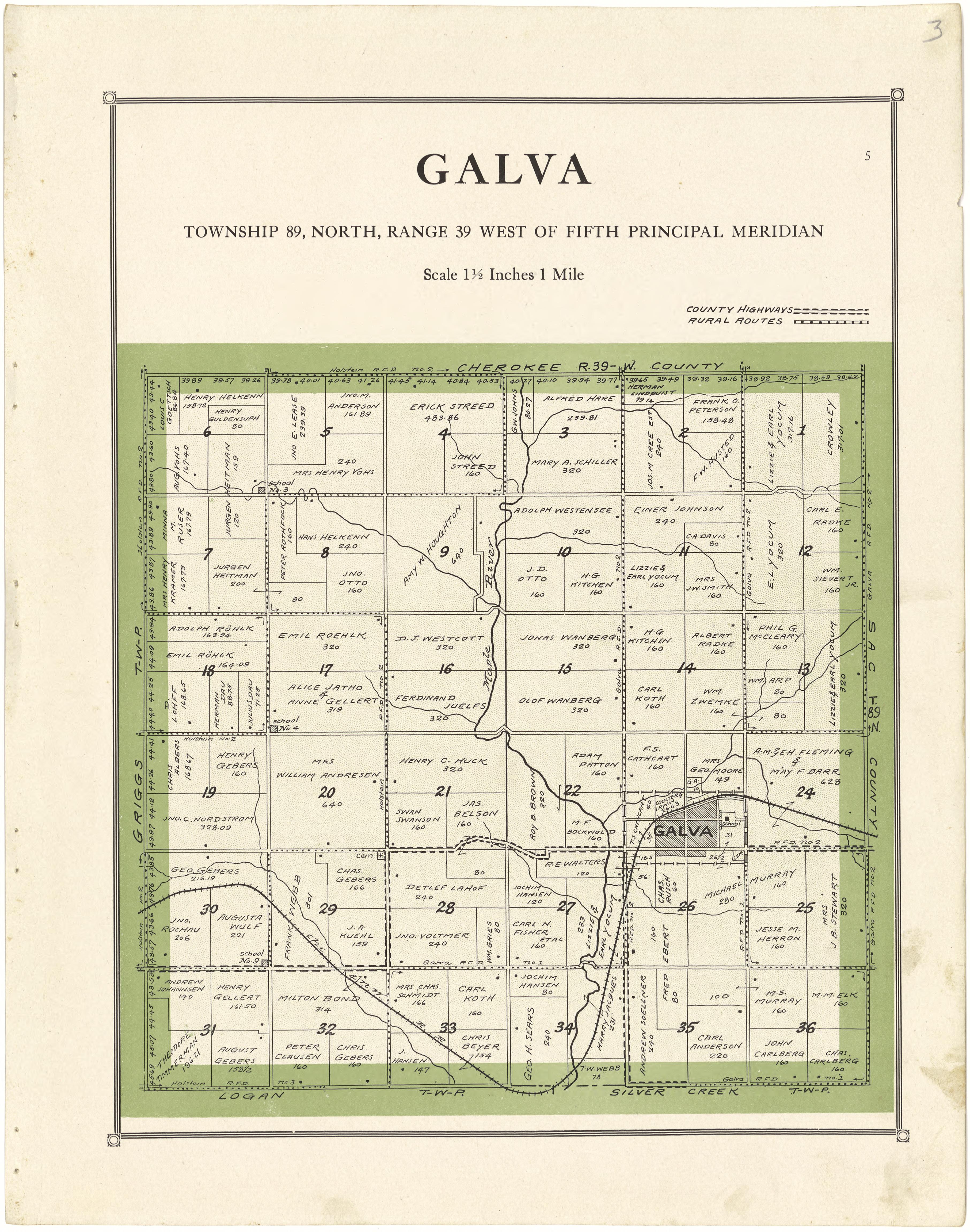 Galva from Atlas of Ida County, Iowa 1920 by Relic Map Company