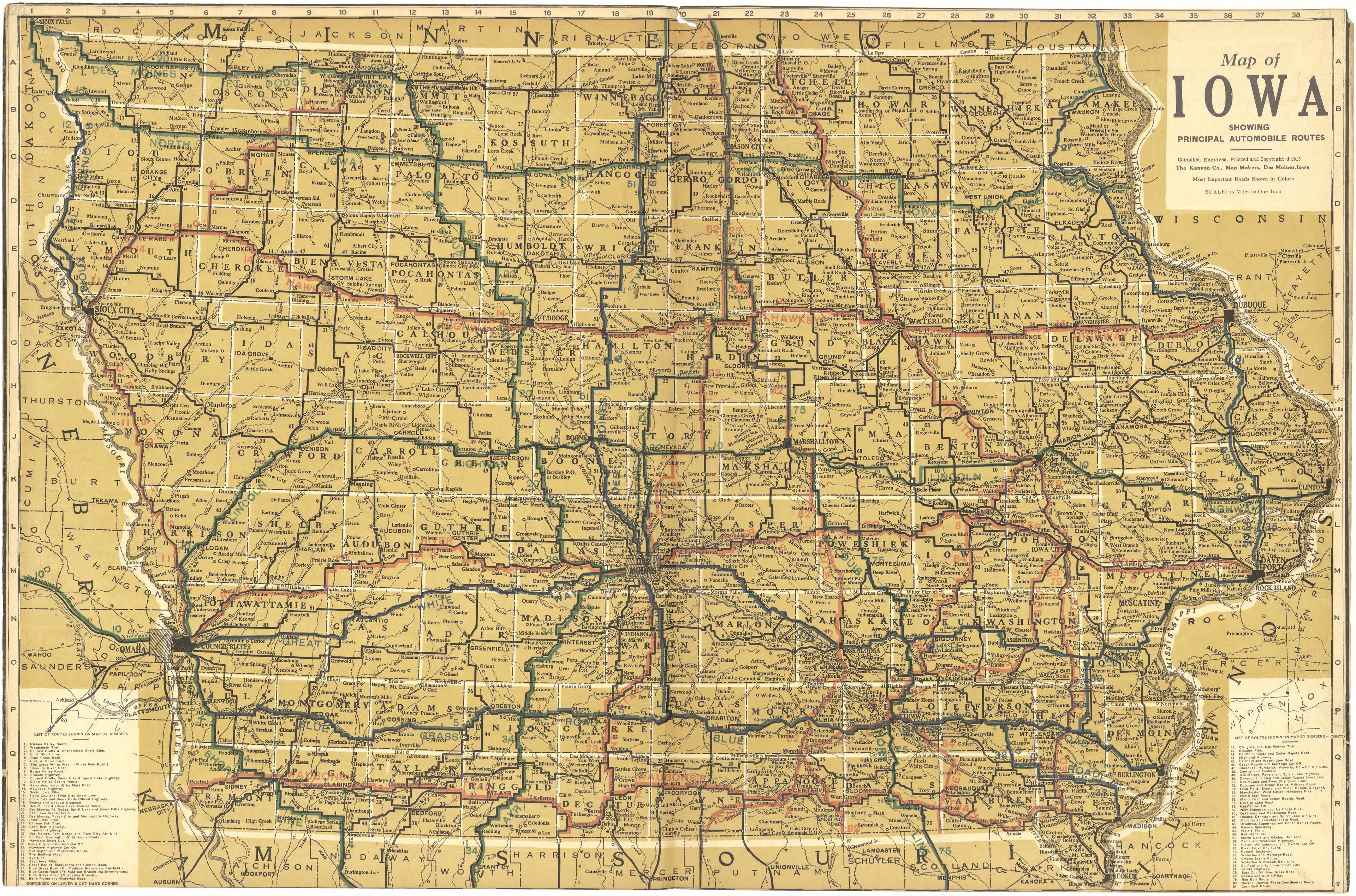 Map of Iowa Showing Principal Automobile Routes from Atlas of Ida County, Iowa 1920 by Relic Map Company